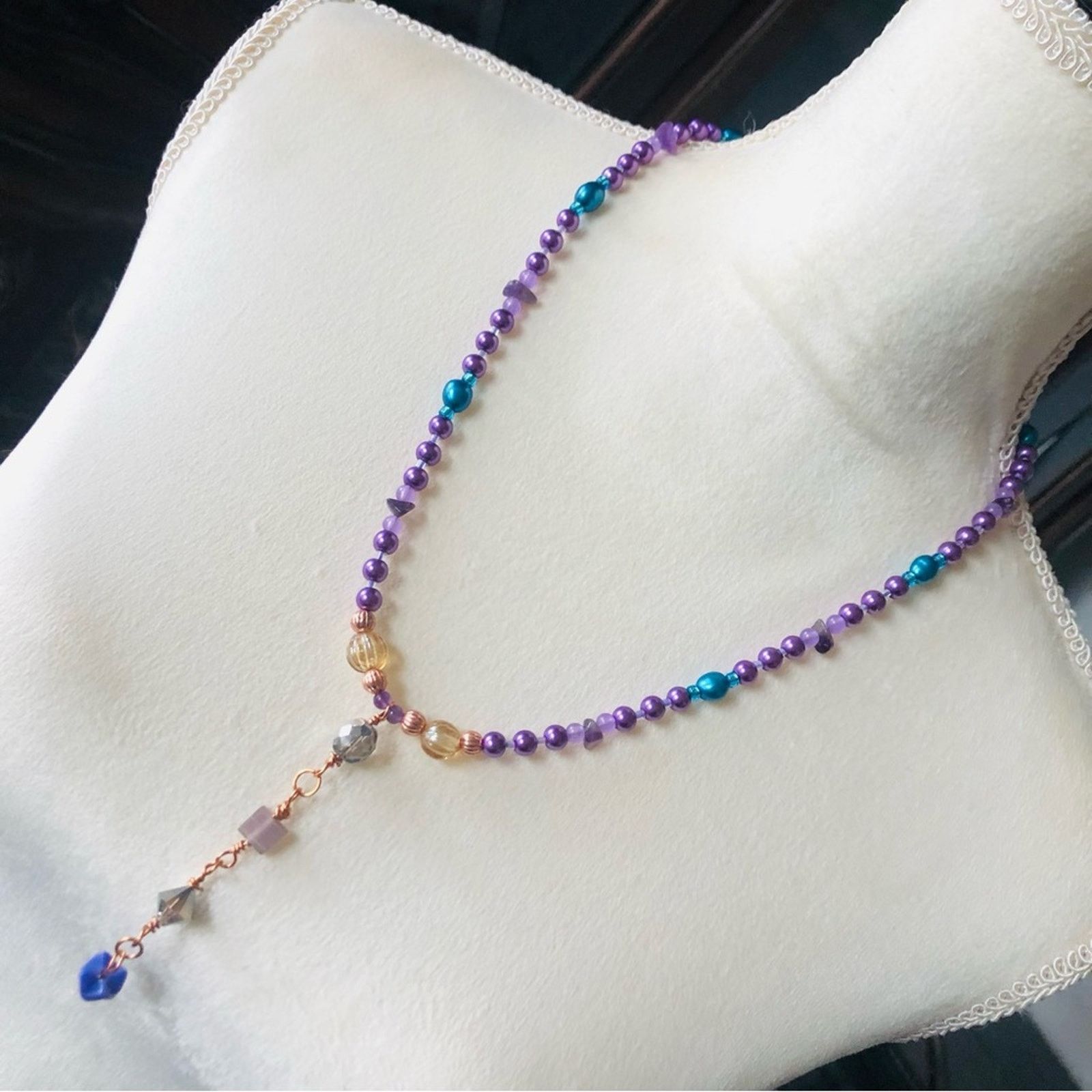 Handmade Handcrafted fresh water peacock blue pearl necklace Size ONE SIZE - 1 Thumbnail