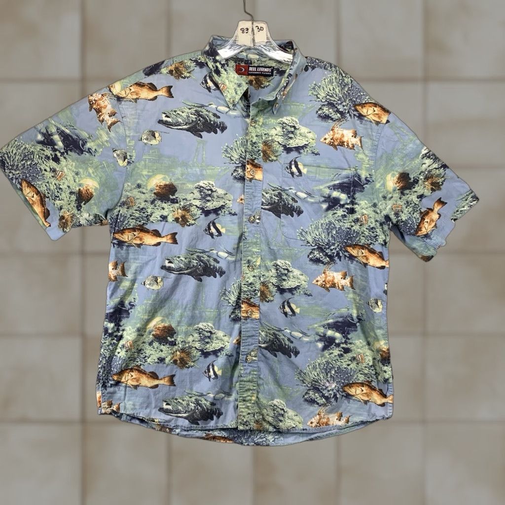 Vintage VINTAGE Reel Legends Men's Fishing Shirt XL Short Sleeve Casual Nautical Cotton Blue 90s Beach Size US XL / EU 56 / 4 - 1 Thumbnail