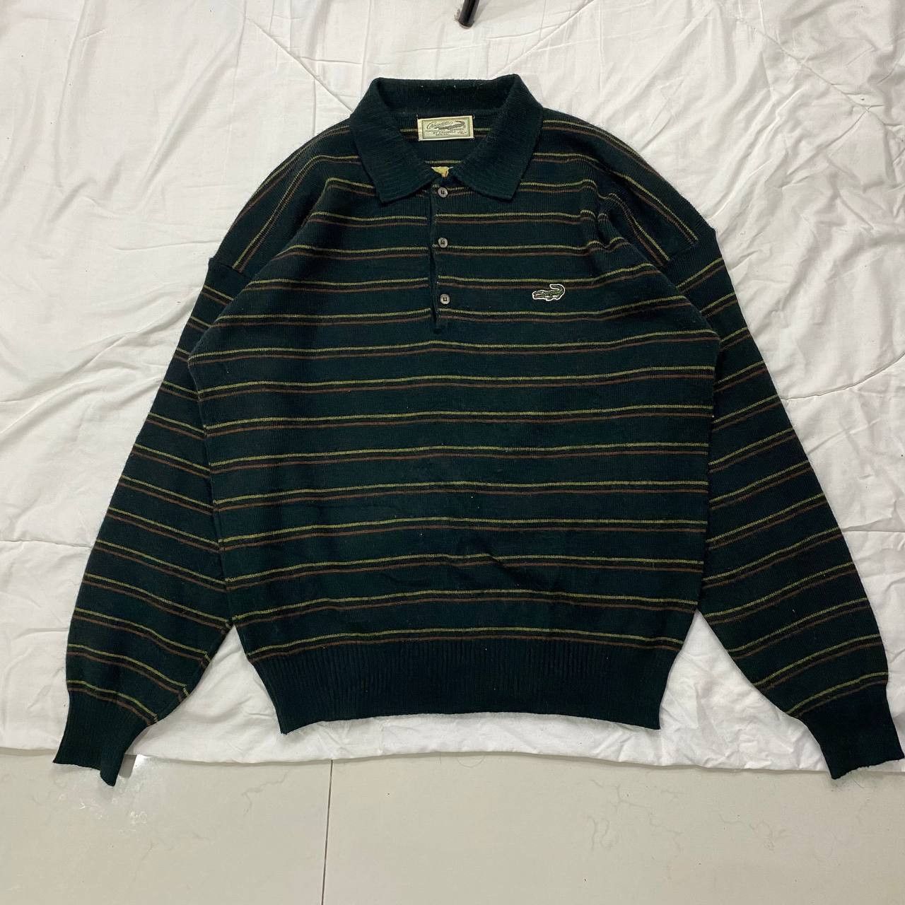 Lacoste Vintage 90s Crocodile Stripe Wool sweater Size US XL / EU 56 / 4 - 1 Thumbnail