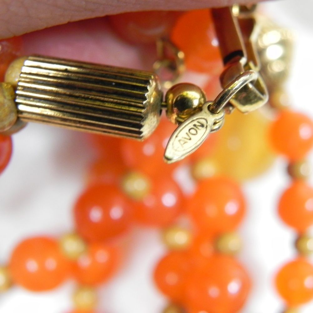 Other Vintage Avon Orange Gold Beaded Necklace Triple 70s 17" Size ONE SIZE - 7 Thumbnail