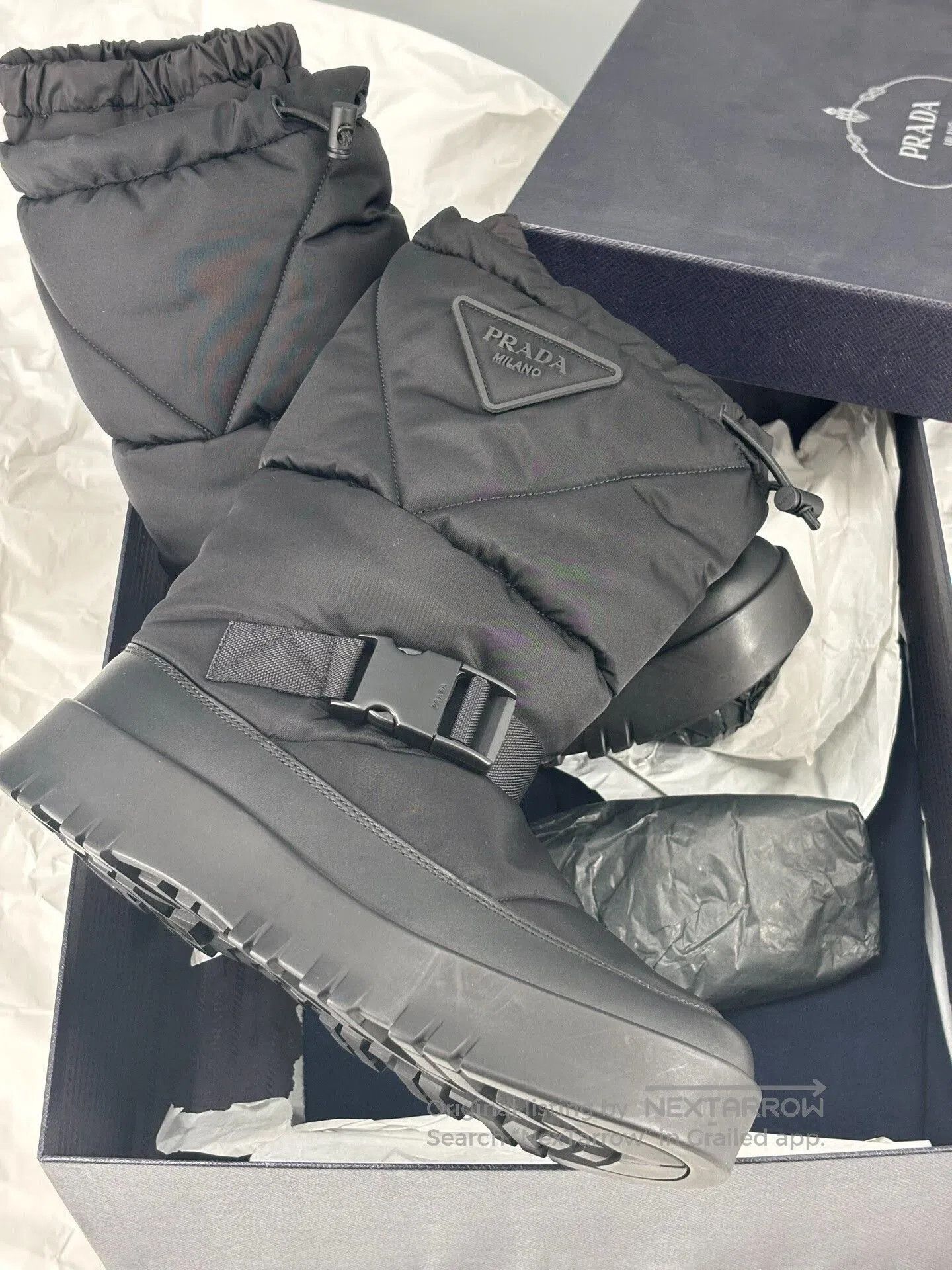 prada men's snow boots with nylon material.