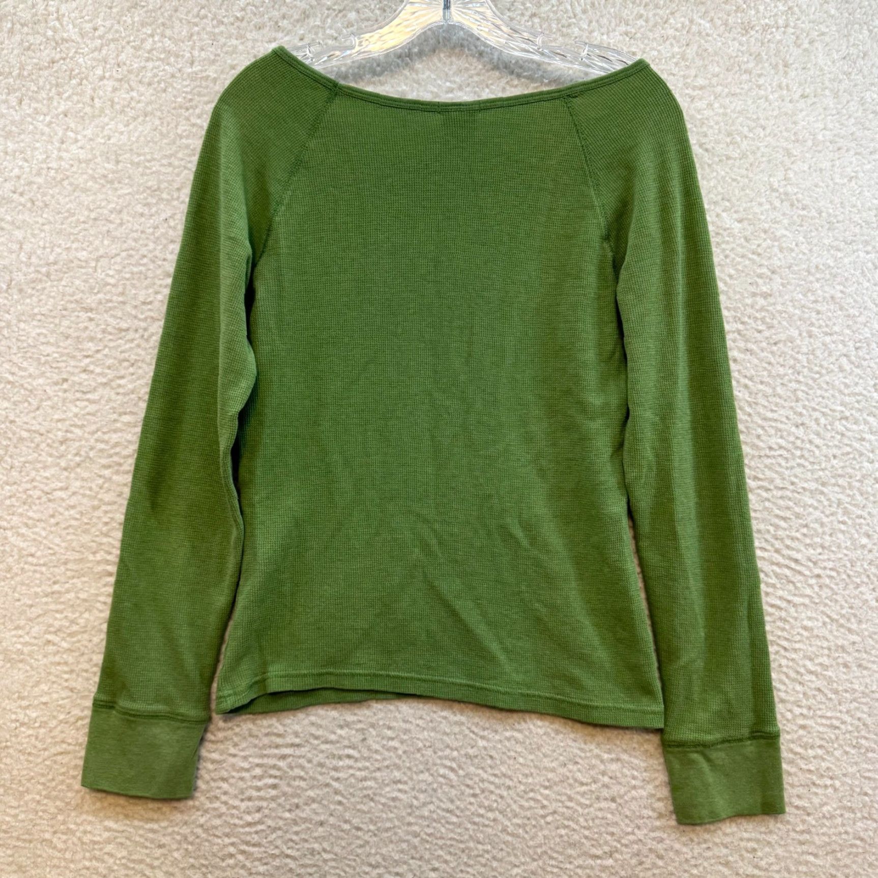 Old Navy VINTAGE Old Navy Y2K Long Sleeve Shirt L Green Thermal Waffle Knit Graphic Grunge Mens Girls? Size L / US 10 / IT 46 - 2 Thumbnail