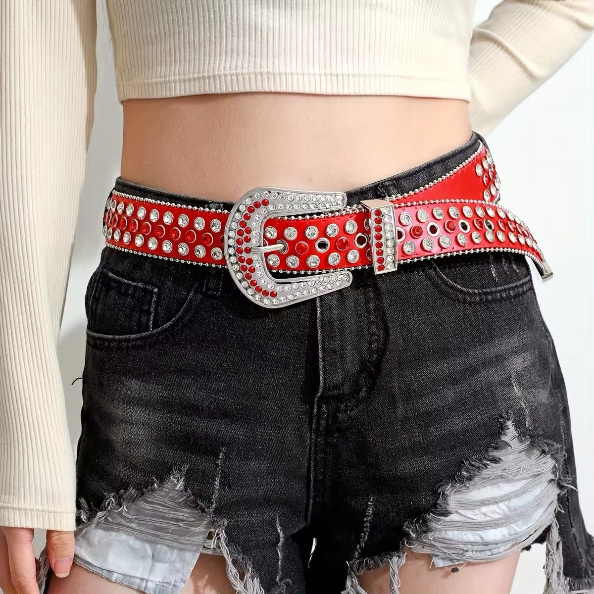 Other Luxury Rhinestone Western Denim Shiny Rivet Belts Size ONE SIZE - 2 Thumbnail