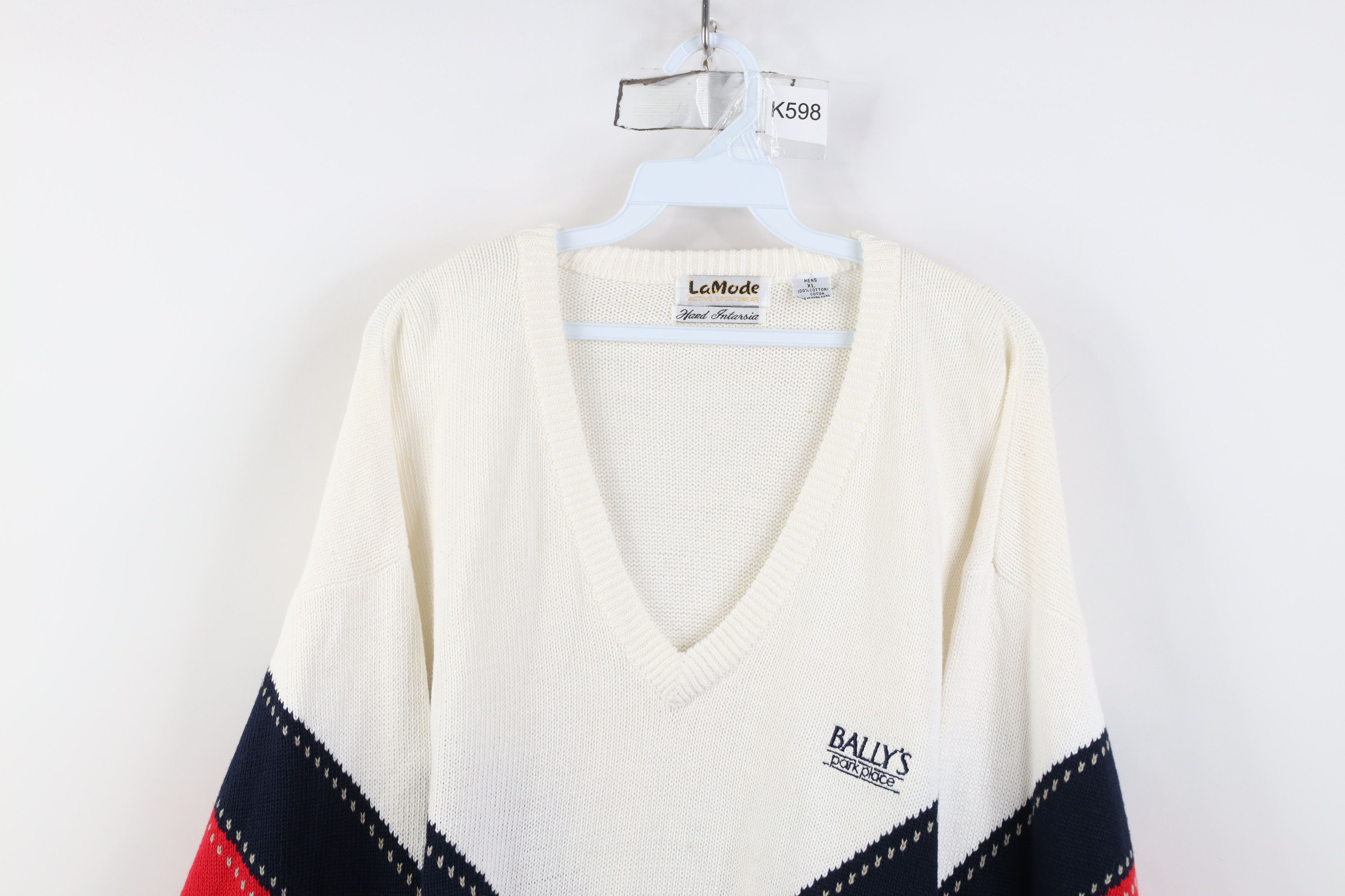 Vintage Vintage 90s Knit Spell Out Ballys Park Place V-Neck Sweater Size US XL / EU 56 / 4 - 2 Thumbnail