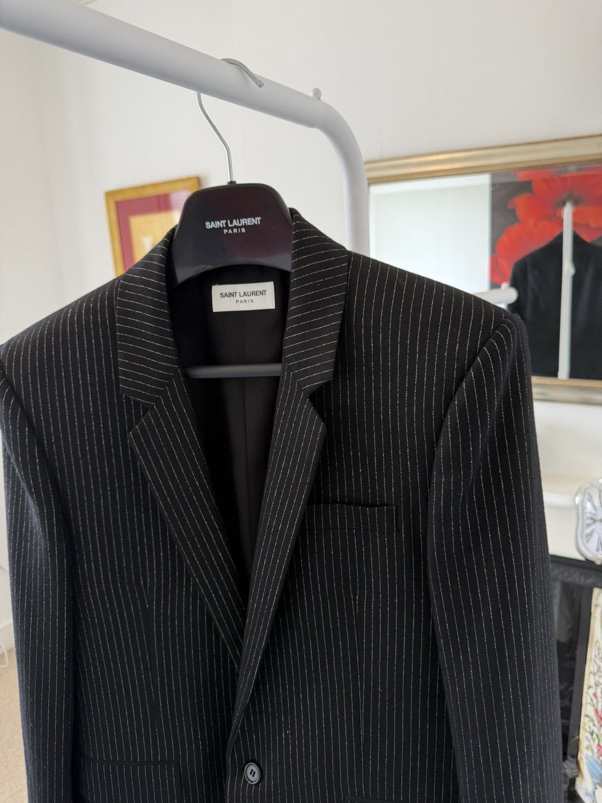 Saint Laurent Paris SS20 Saint Laurent Gold Threaded Pinstripe Blazer Jacket Size 50R - 6 Thumbnail