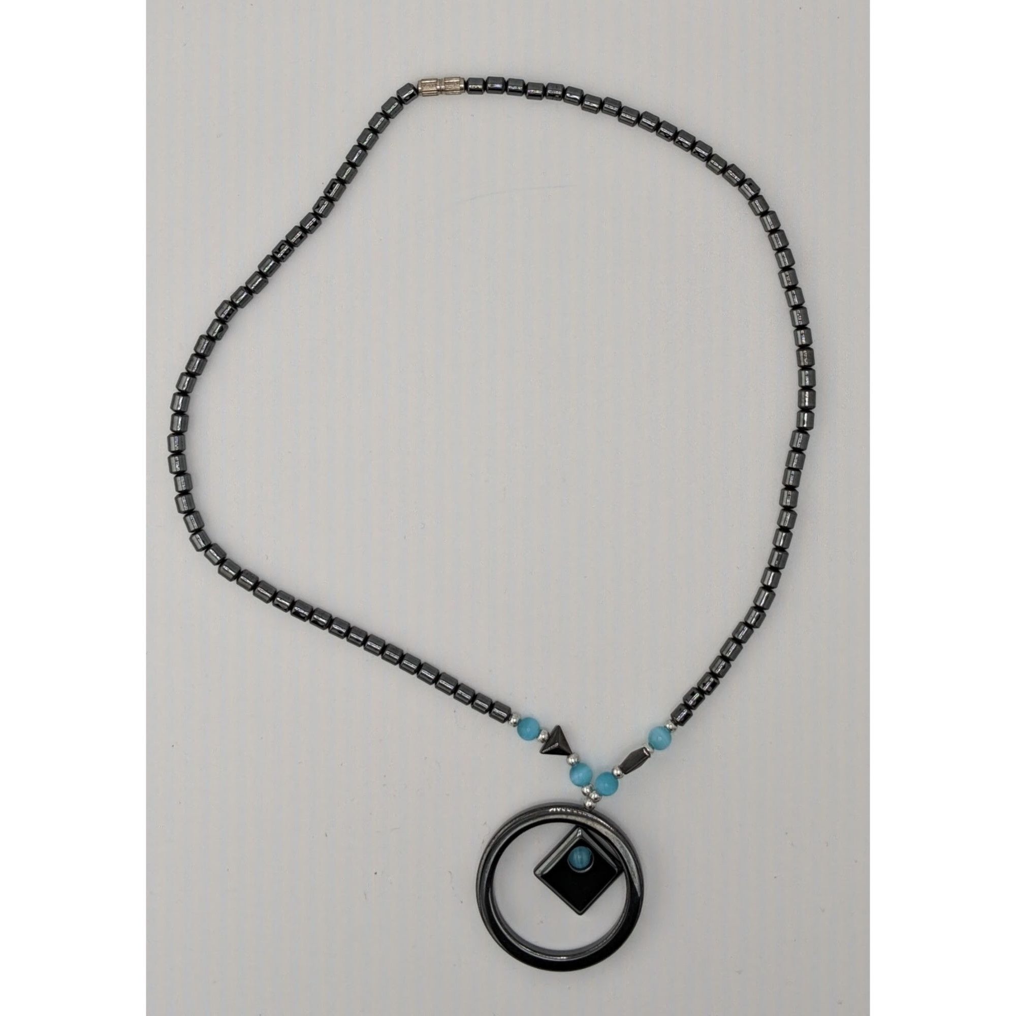 Other Hematite Geometric Beaded Pendant Necklace With Blue Cateye Size ONE SIZE - 4 Thumbnail