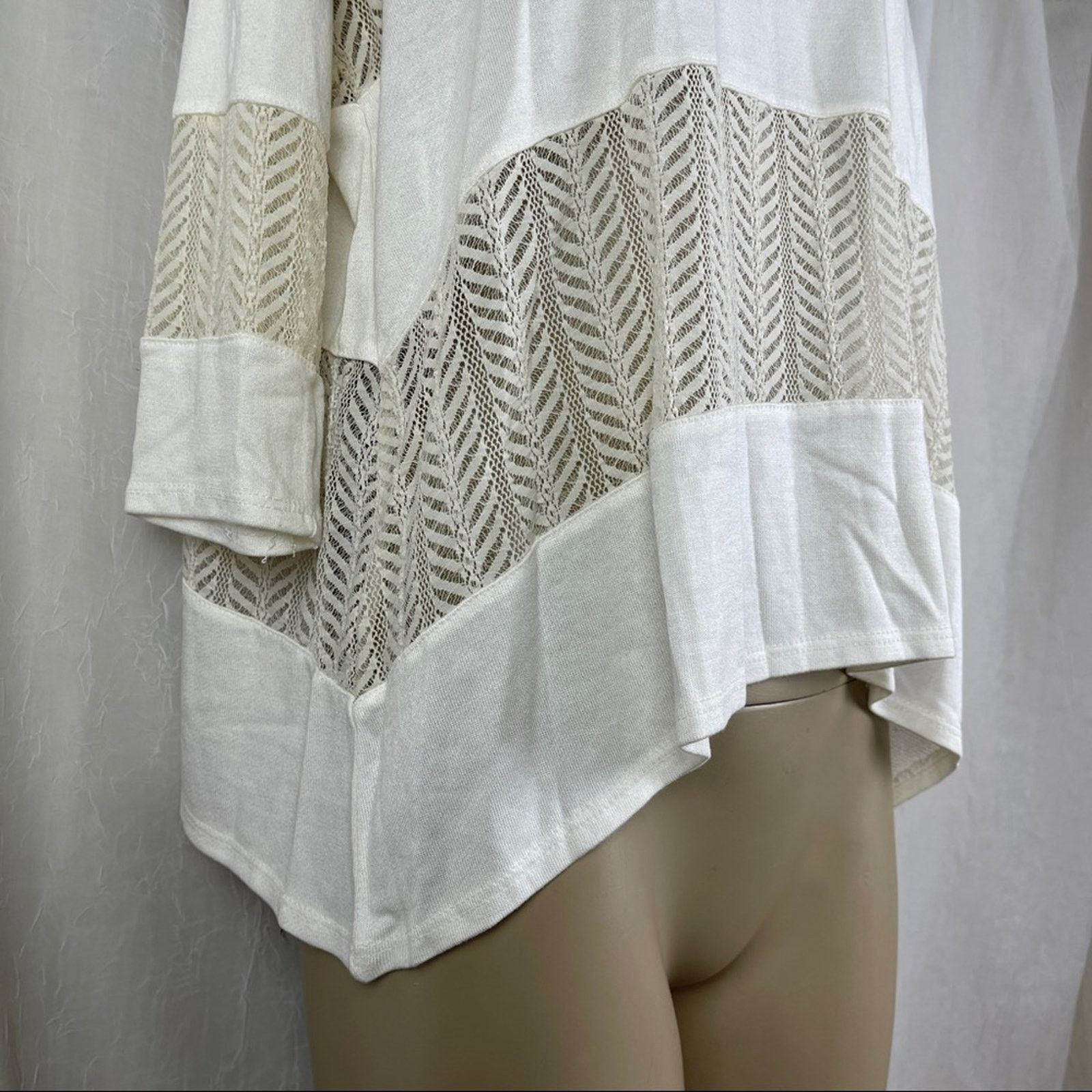 Forever 21 Cream Lace Panel Shirt Flowy Slouchy Boho 3/4 Sleeves NWT XS Size XS / US 0-2 / IT 36-38 - 4 Thumbnail