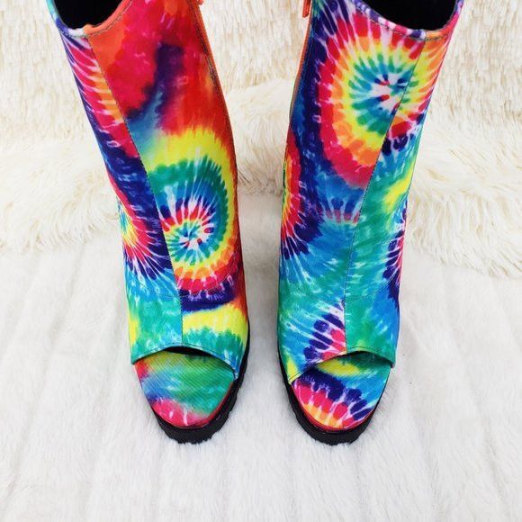 Other Trippin Colorful Tie Dye Open Toe Chunky Platform Heel Ankle Size US 9 / IT 39 - 3 Thumbnail