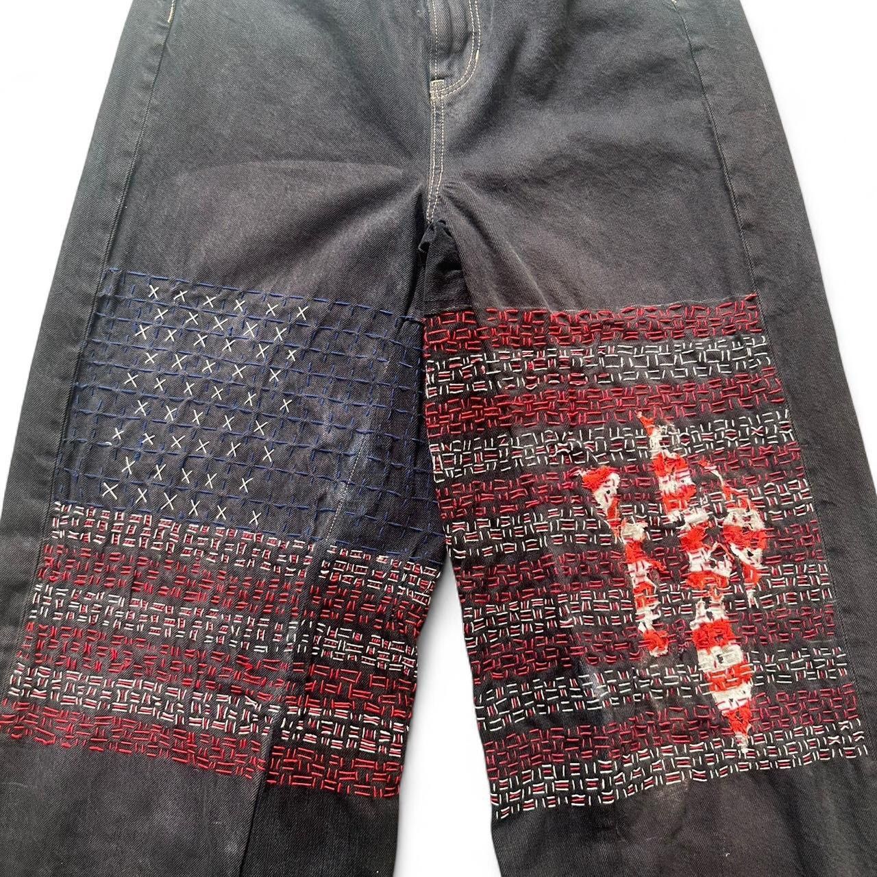 Other 1/1 reworked sashiko stitched flag baggy wide leg denim Size US 28 / EU 44 - 4 Thumbnail