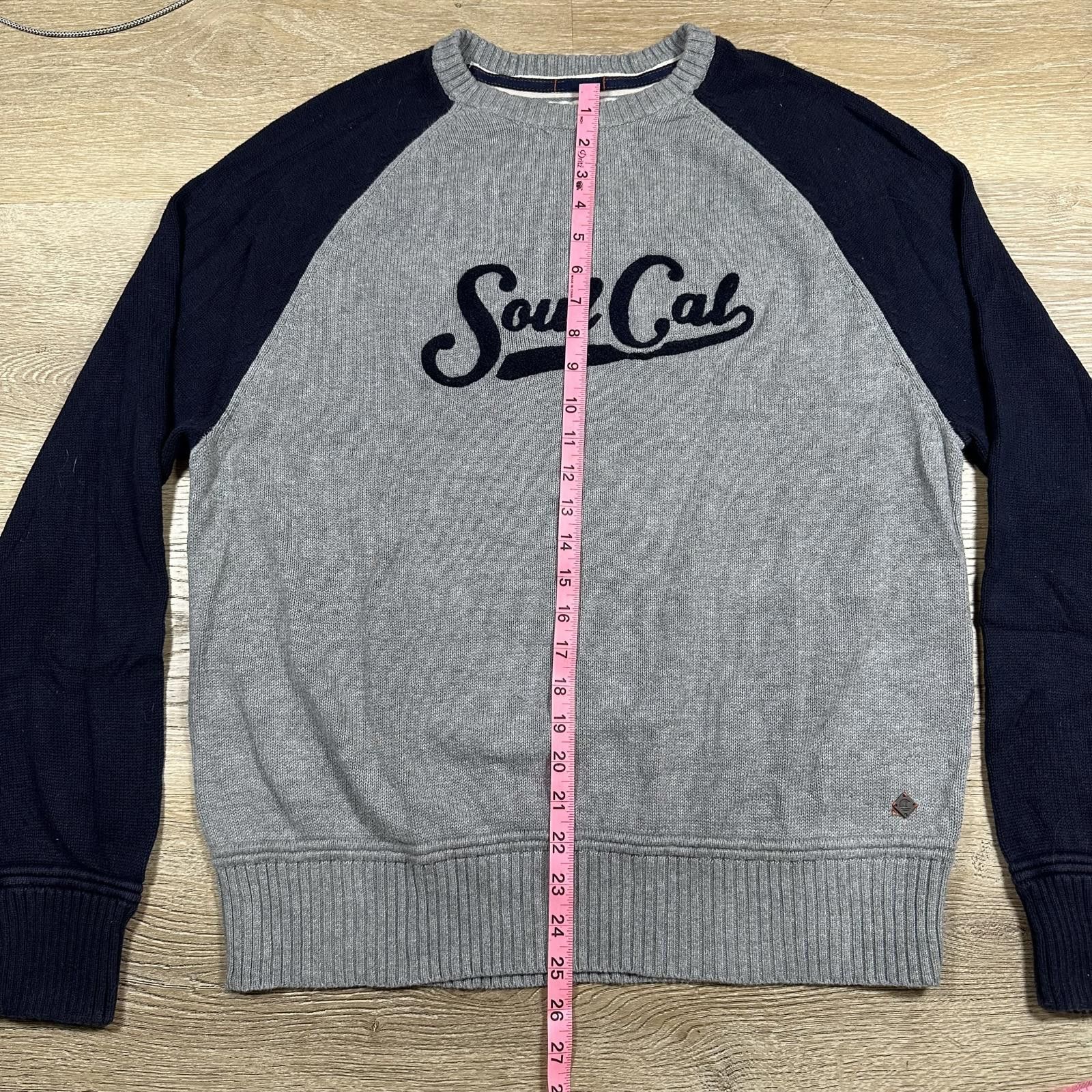 Other Soul Cal Mens Crew Neck Sweater Medium Gray and Navy Raglan Size US XL / EU 56 / 4 - 9 Thumbnail
