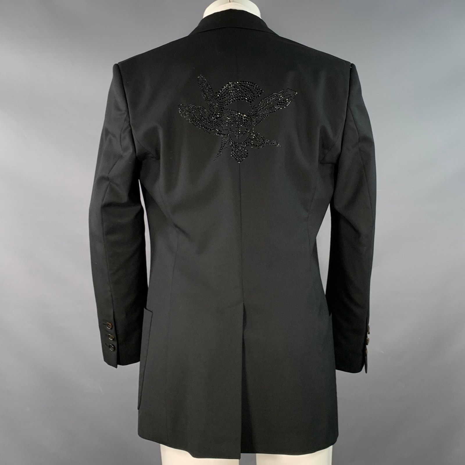 John Galliano Size 40 Black Rhinestone Skull Virgin Wool Sport Coat Size 40R - 3 Thumbnail