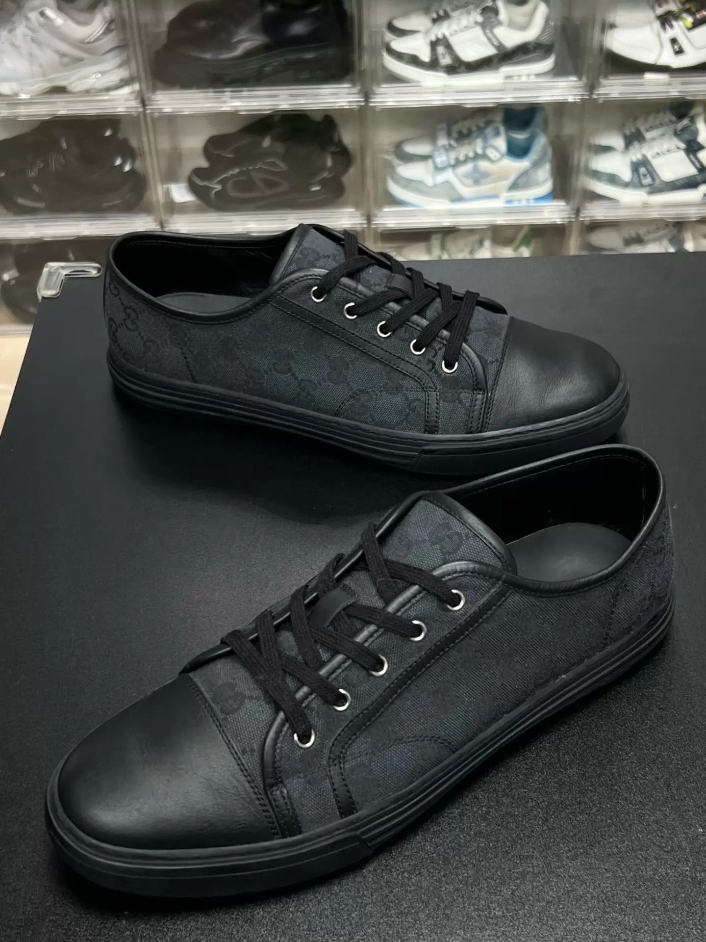 Gucci Gucci canvas all over print black 45 sneakers Size US 12 / EU 45 - 1 Thumbnail