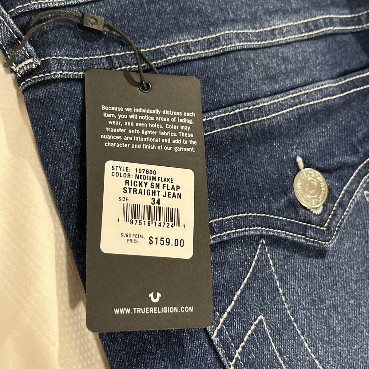 True Religion New True Religion Ricky Flap Relaxed Straight 34x34 $159 Size US 34 / EU 50 - 3 Thumbnail