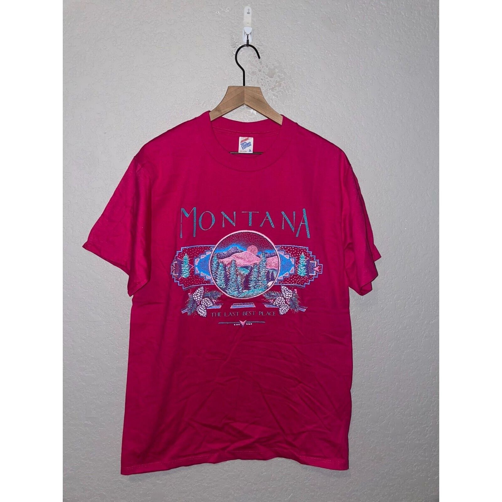 Jerzees Vintage Montana Last Best Place Shirt Tee Pink VTG 90s Large Size US L / EU 52-54 / 3 - 1 Thumbnail