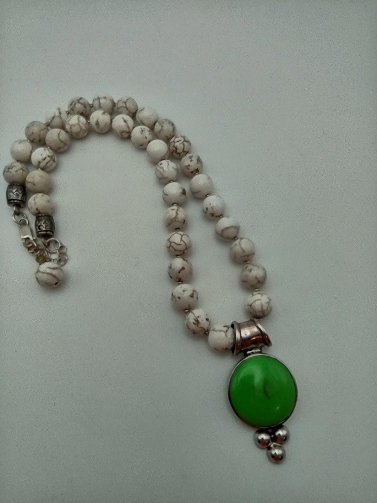Other Vtg CW 925 Thailand Sterling Silver Green Magnesite Necklace Size ONE SIZE - 1 Thumbnail