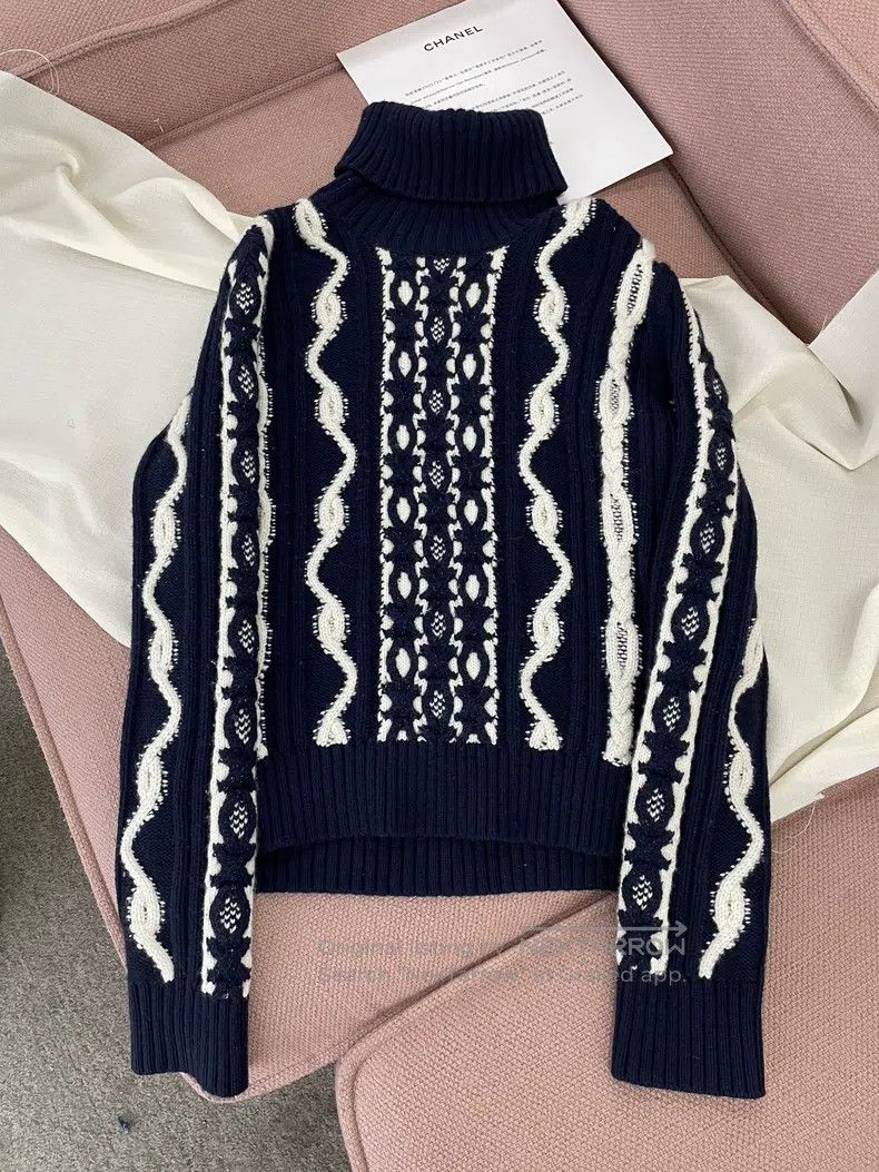 Chanel Chanel German Hamburg series turtleneck striped sweater Size M / US 6-8 / IT 42-44 - 1 Thumbnail