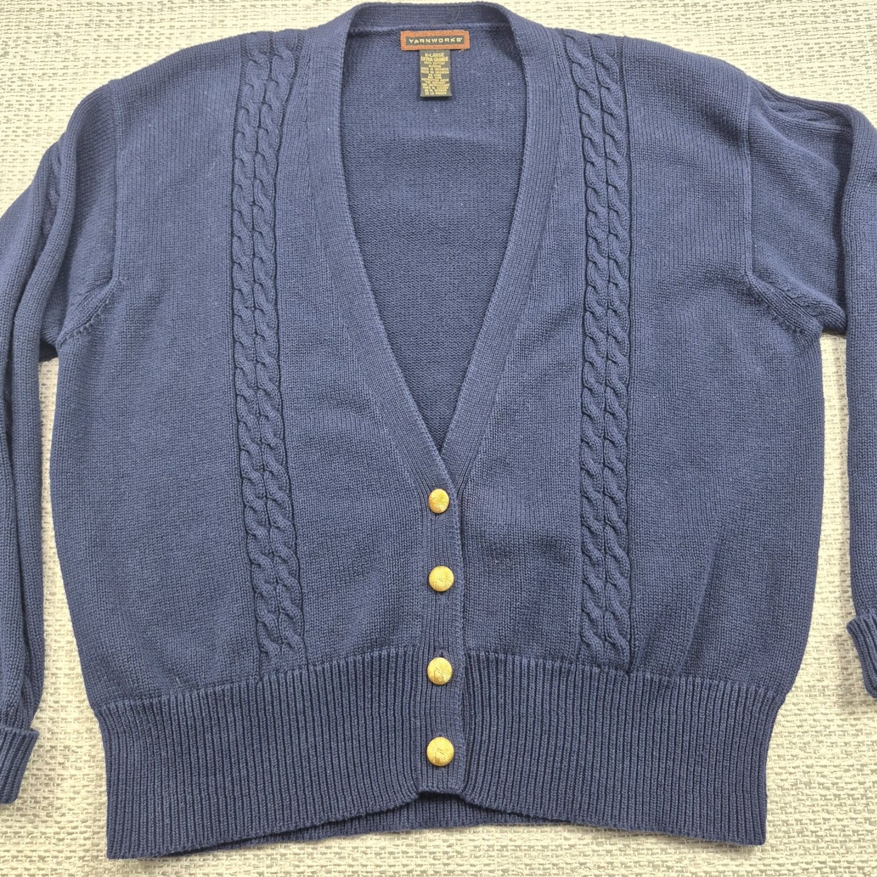 Vintage VINTAGE YarnWorks Cardigan Sweater Blue XL Button Up Cable Knit V Neck Cotton Mens Size US XL / EU 56 / 4 - 4 Thumbnail