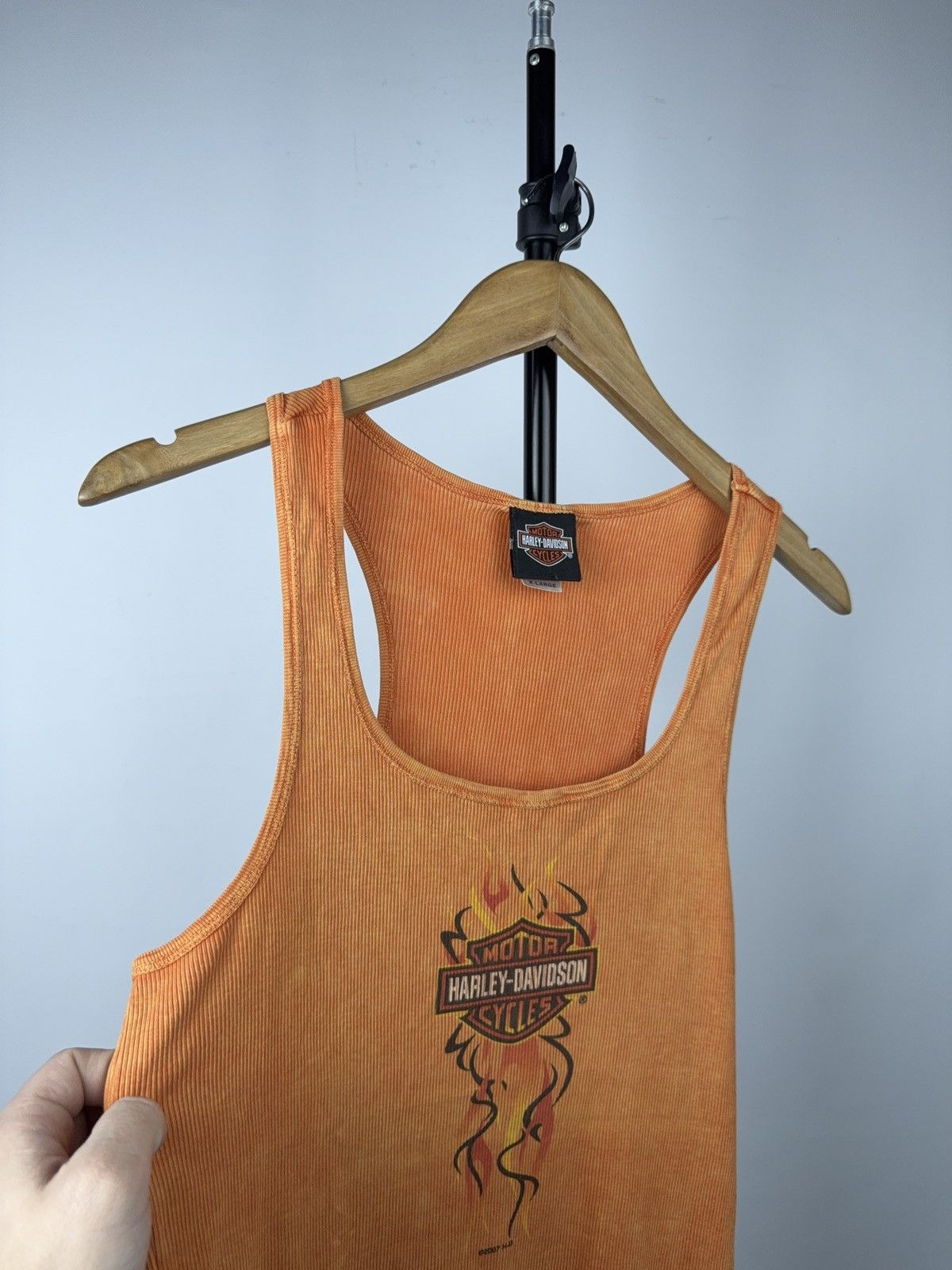 Harley Davidson 2007 Harley-Davidson Flame Ribbed Tank Y2K Biker Top Size XL / US 12-14 / IT 48-50 - 7 Thumbnail
