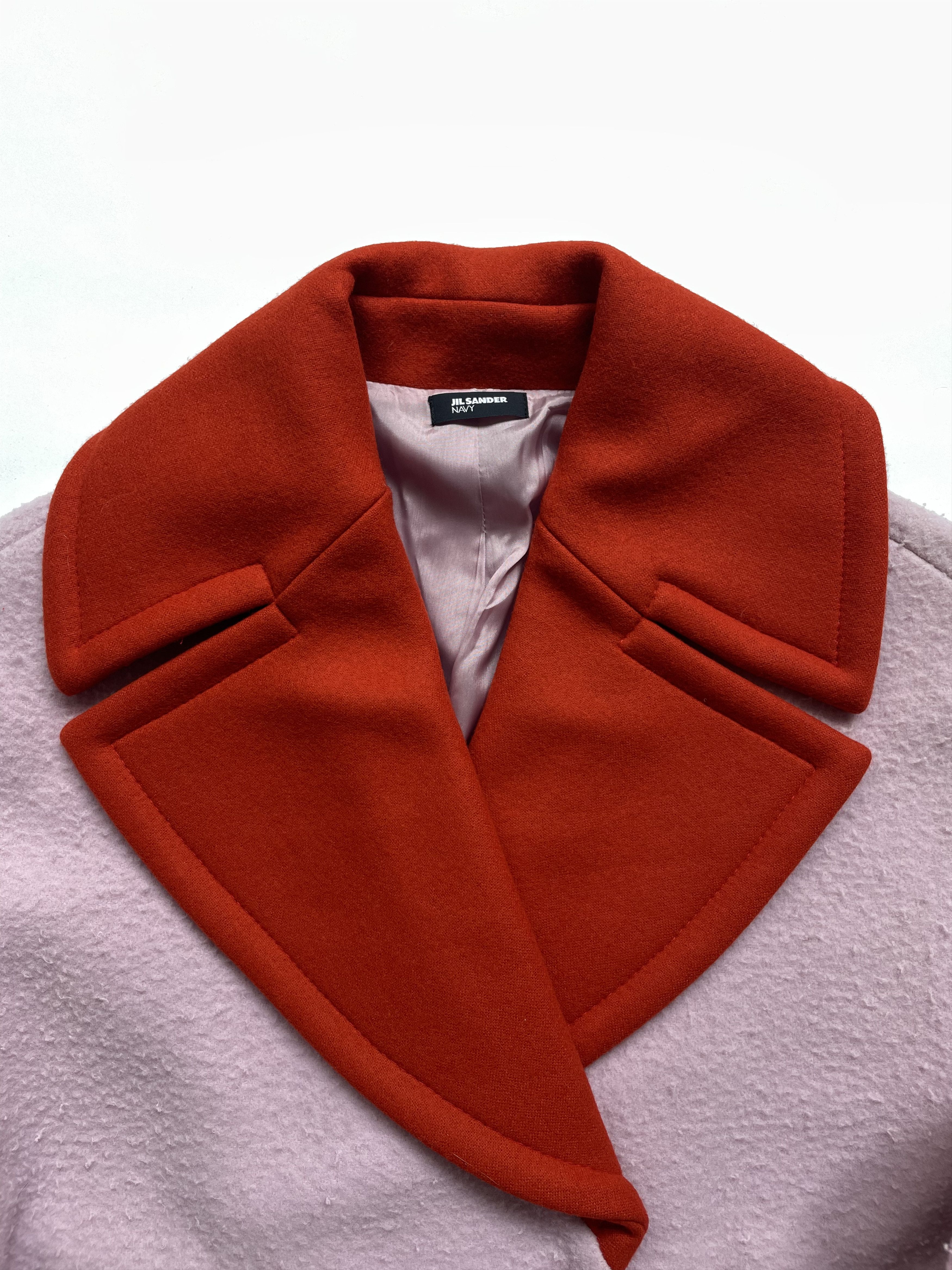 Jil Sander Jil Sander Navy | Pink 100% Virgin Wool Coat w/ Red Collar Size XS / US 0-2 / IT 36-38 - 7 Thumbnail