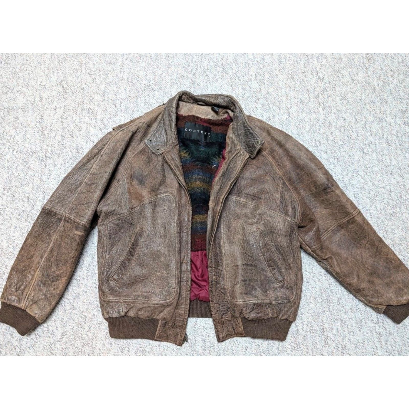 Vintage VINTAGE PATINA leather jacket Bomber Context Men XL brown distressed 1990s/Mad Max - Mens XL Leather Jacket Size US XL / EU 56 / 4 - 7 Thumbnail