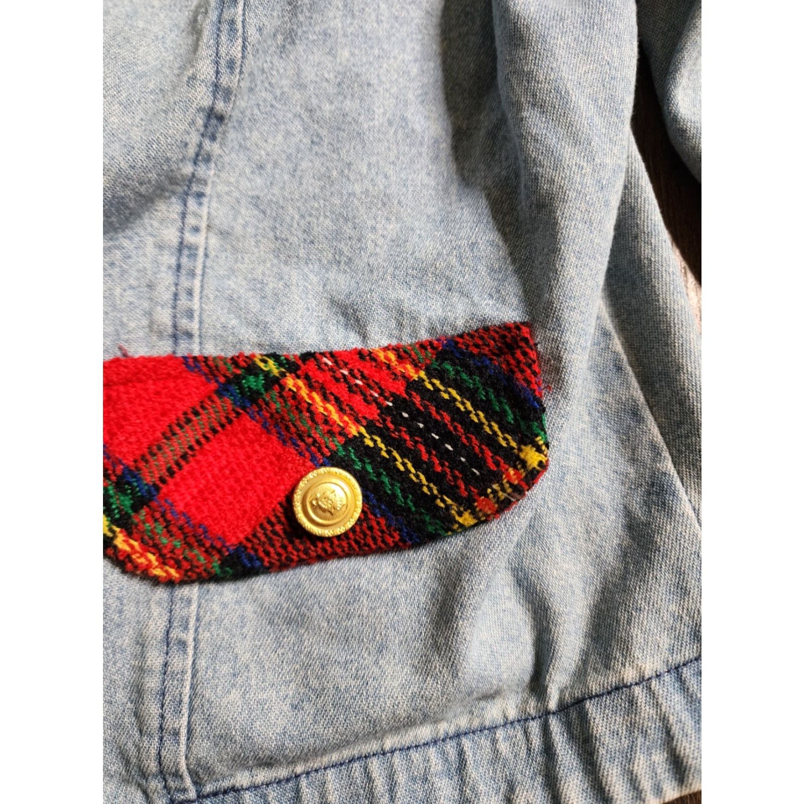 Denime VINTAGE City Girl Jacket Womens Size 10 Blue Plaid Denim 90s Size 32" / US 10 / IT 46 - 3 Thumbnail