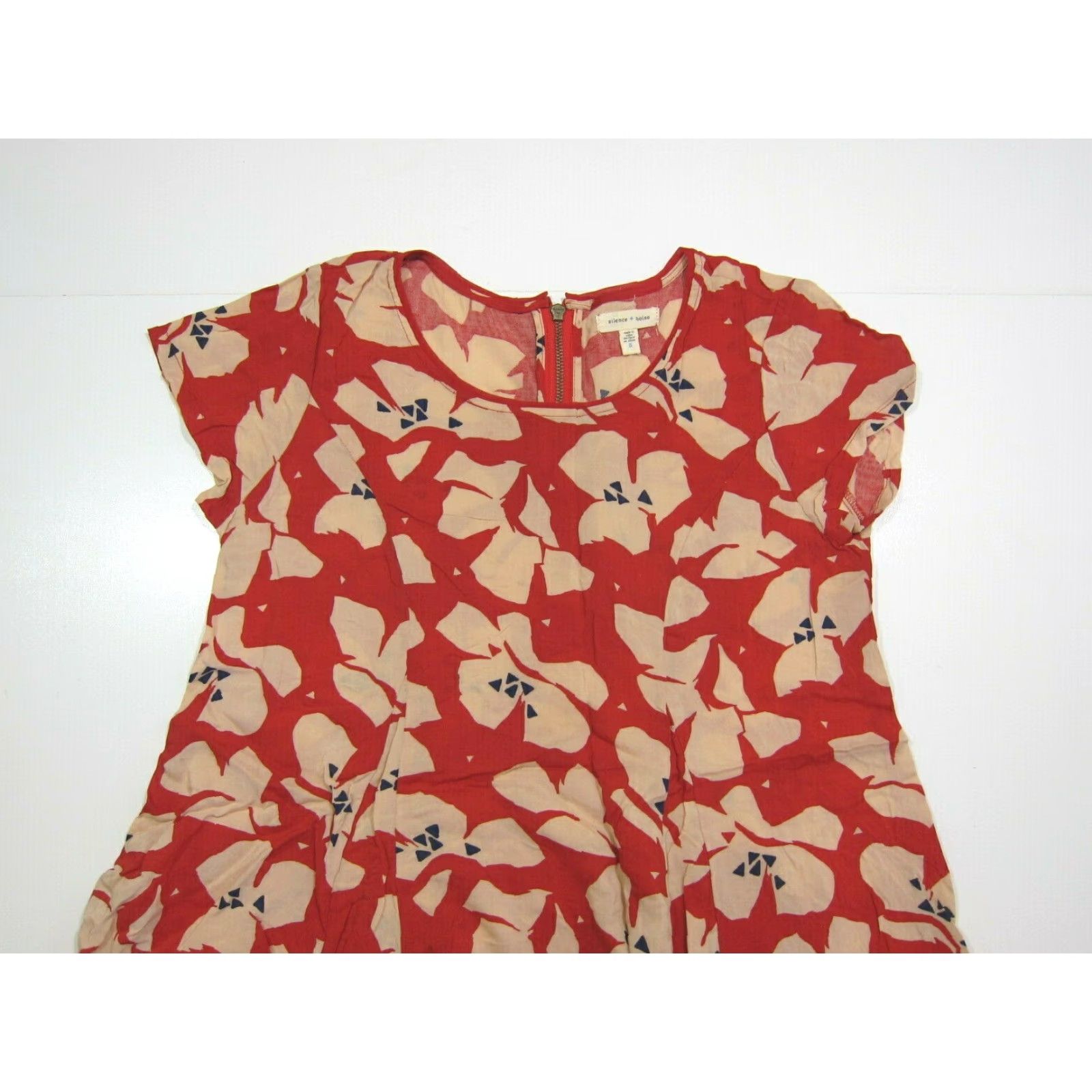 Vintage Silence + Noise 100% Rayon Red Blue Ivory Floral Tunic Sheath Dress Women Small Size S / US 4 / IT 40 - 5 Thumbnail