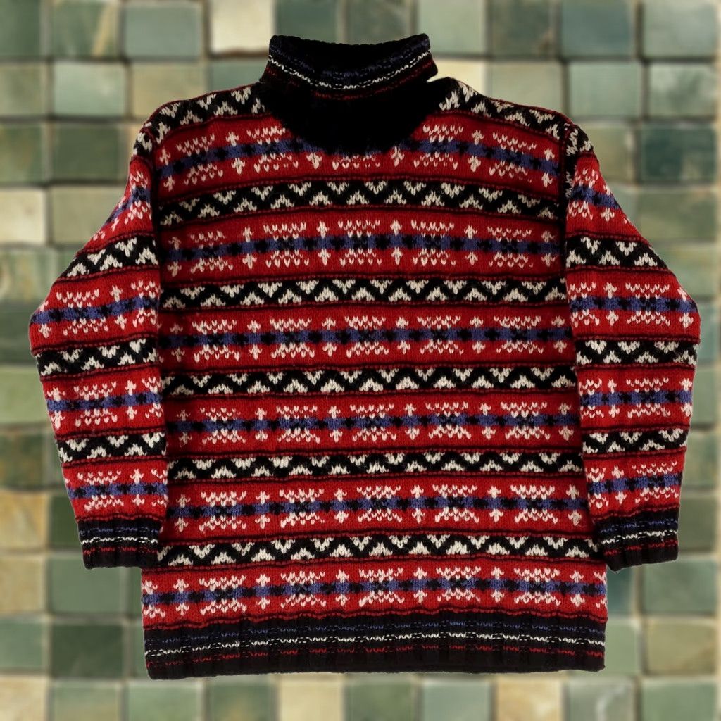 Jones New York Jones New York Sweater Wool Turtleneck Hand Knit Chunky Red Black Womens M Multicolor Pullover Womens M Size M / US 6-8 / IT 42-44 - 1 Thumbnail
