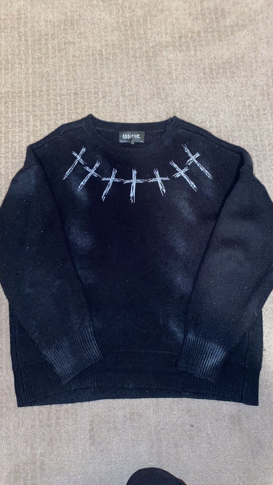 Designer × Vintage Additive Black Cross Knit Sweater Size US XL / EU 56 / 4 - 1 Thumbnail