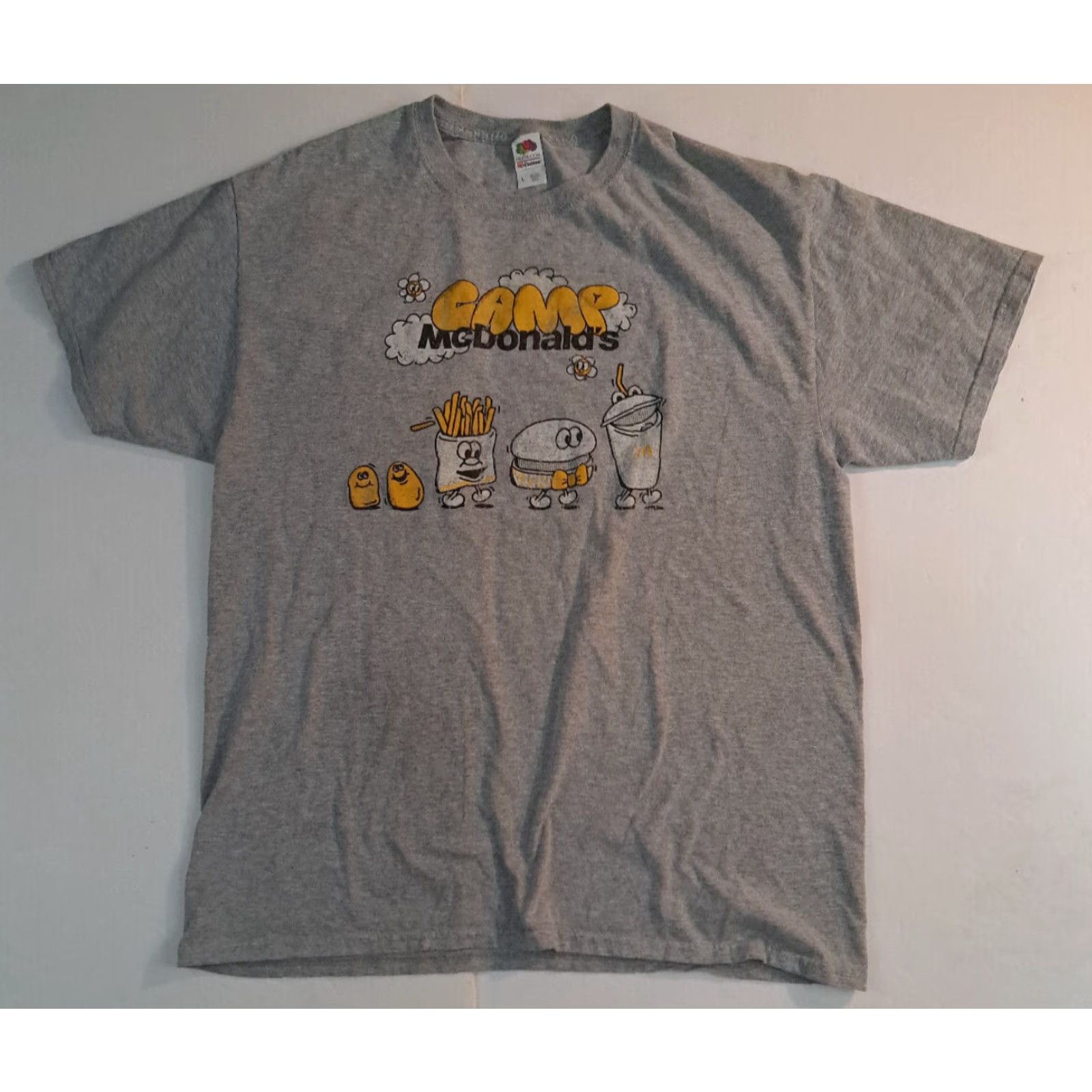 Fruit Of The Loom VINTAGE McDonalds Camp Big Mac Fries Shake Nuggets T-Shirt Adult Large Gray Retro Men Short Sleeve Regular L Shine? Size US L / EU 52-54 / 3 - 3 Thumbnail