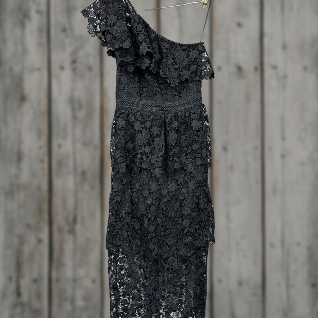 Joie Belisa Dress Women 0 One Shoulder Midi Tiered Eyelet Lace Cottagecore Quiet