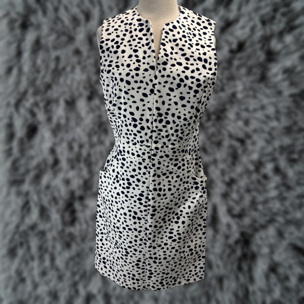 J.McLaughlin J. McLaughlin Hudson Sheath Dress Women’s Size 12 White Navy Polka Dot Casual Sleeveless with Pockets Size XL / US 12-14 / IT 48-50 - 1 Thumbnail