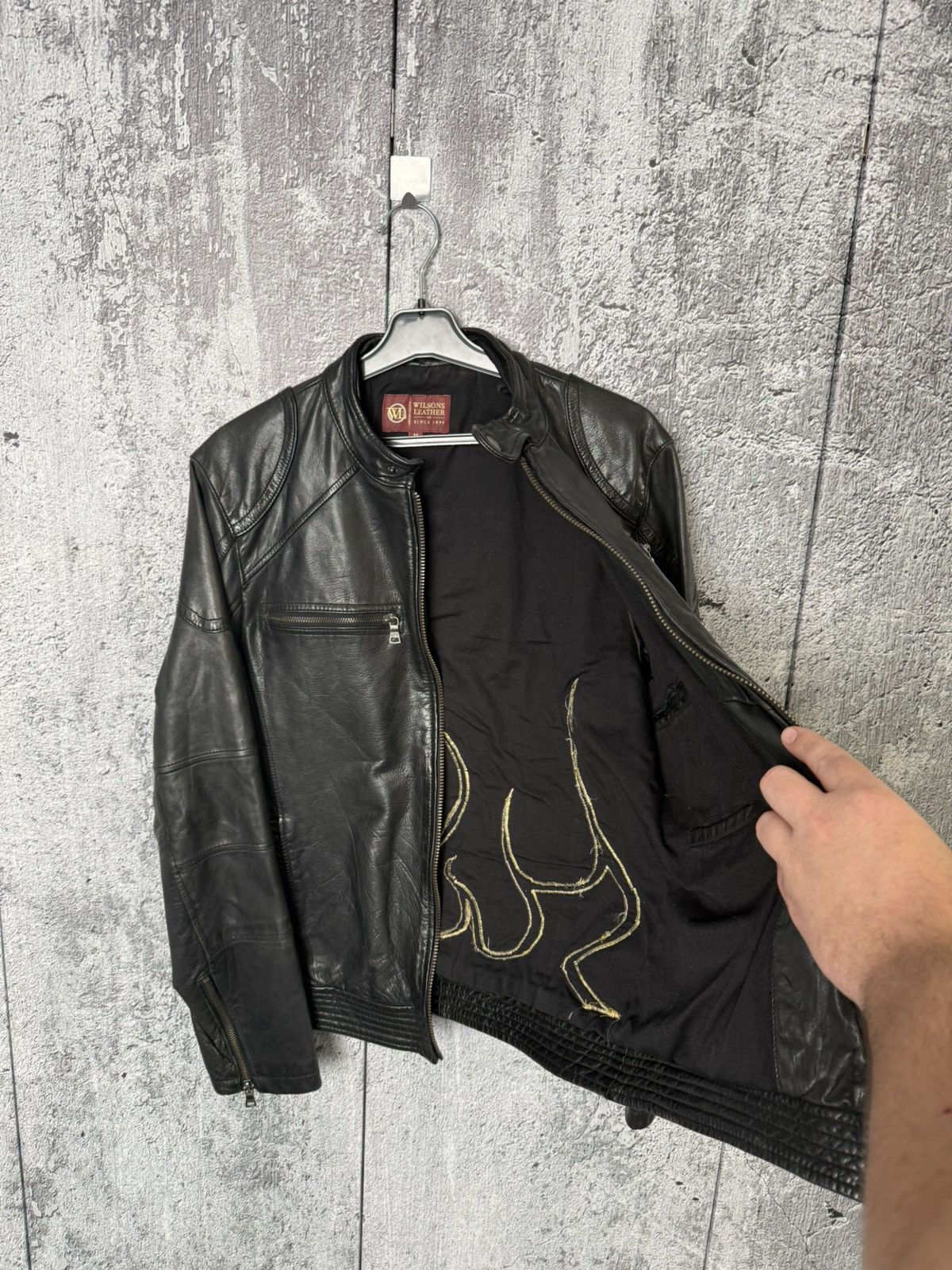 Wilsons Leather Vintage Wilsons Leather Black Biker Jacket Embroidered Flame Size US S / EU 44-46 / 1 - 23 Thumbnail