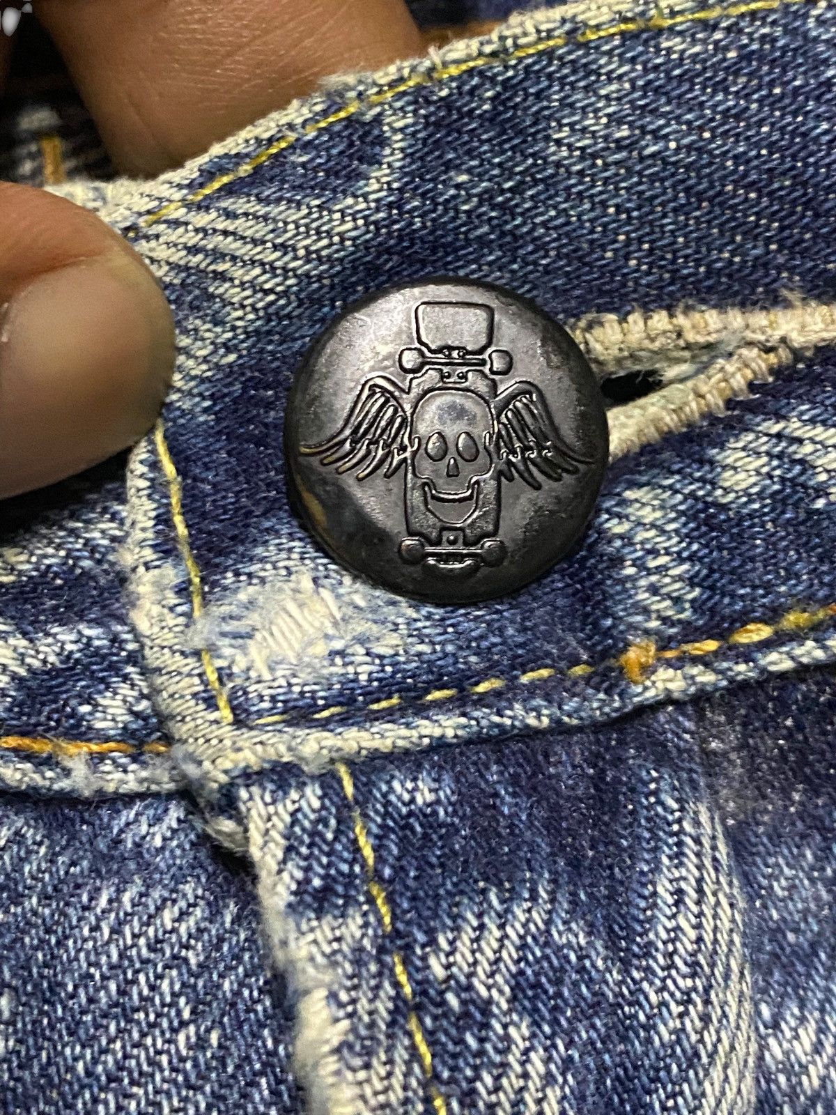 Neighborhood Vintage Japanese Brand Skull Ripped Jeans Size US 33 - 13 Thumbnail