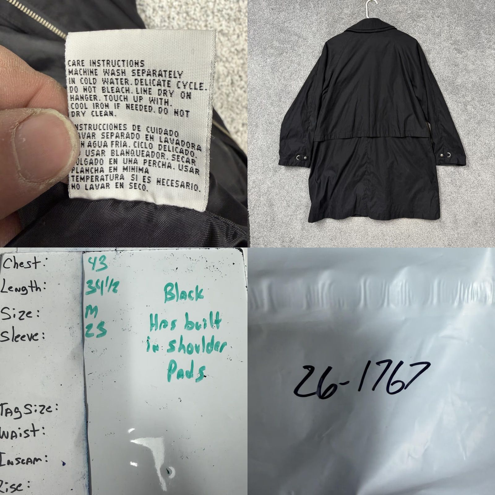 Vintage Vtg 90s CS Signature Rain Coat Womens M Black Shoulder Pads Zip Office Siren Size M / US 6-8 / IT 42-44 - 8 Thumbnail
