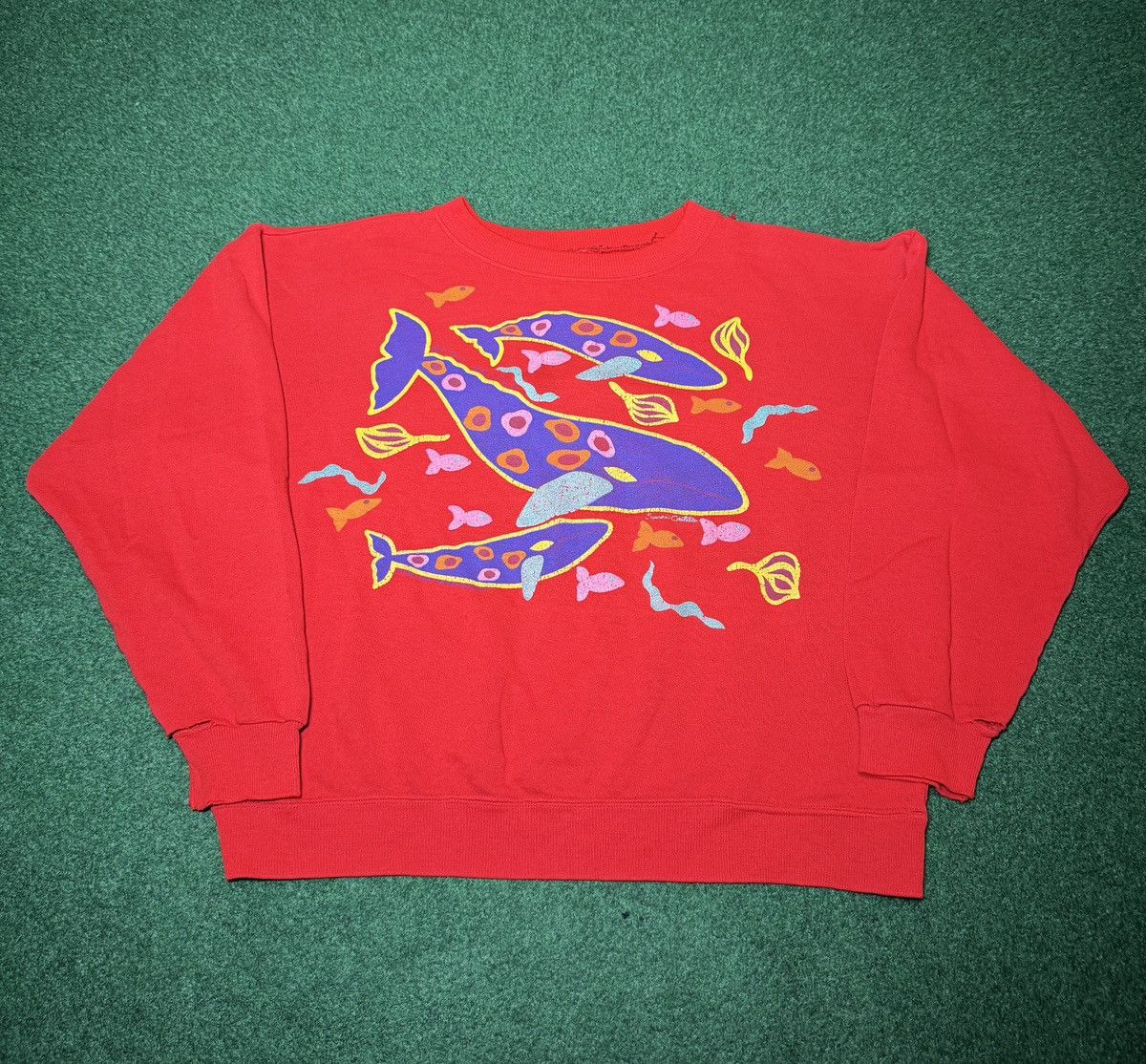 Vintage 80s Gray Whale Sweatshirt Womens 23x22 Boxy Fish Crewneck Size M / US 6-8 / IT 42-44 - 1 Thumbnail