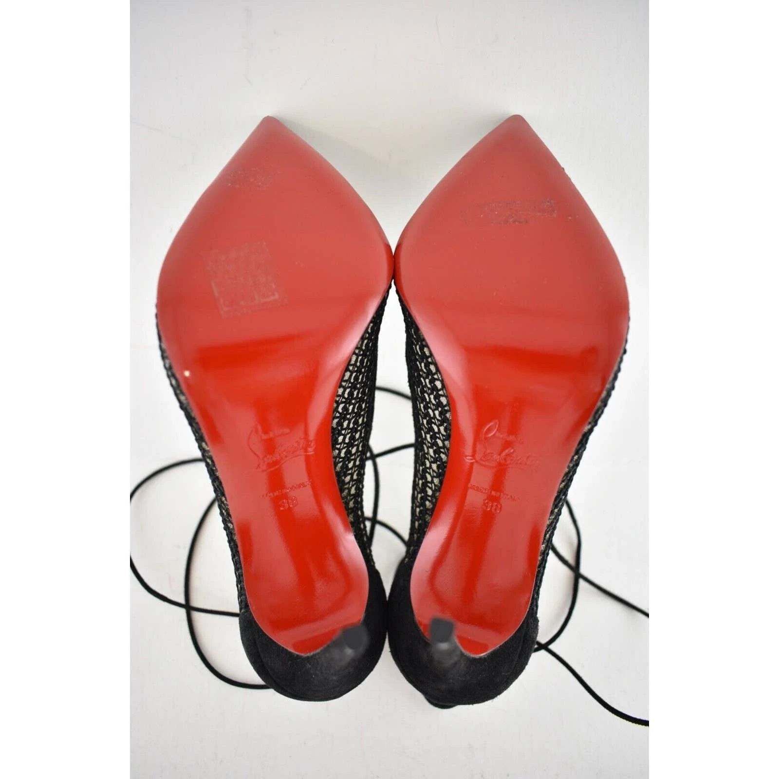 Christian Louboutin Peropik 100 Black Suede Lace Up Tie Sandal Heel Pump 38 Size US 8 / IT 38 - 12 Thumbnail