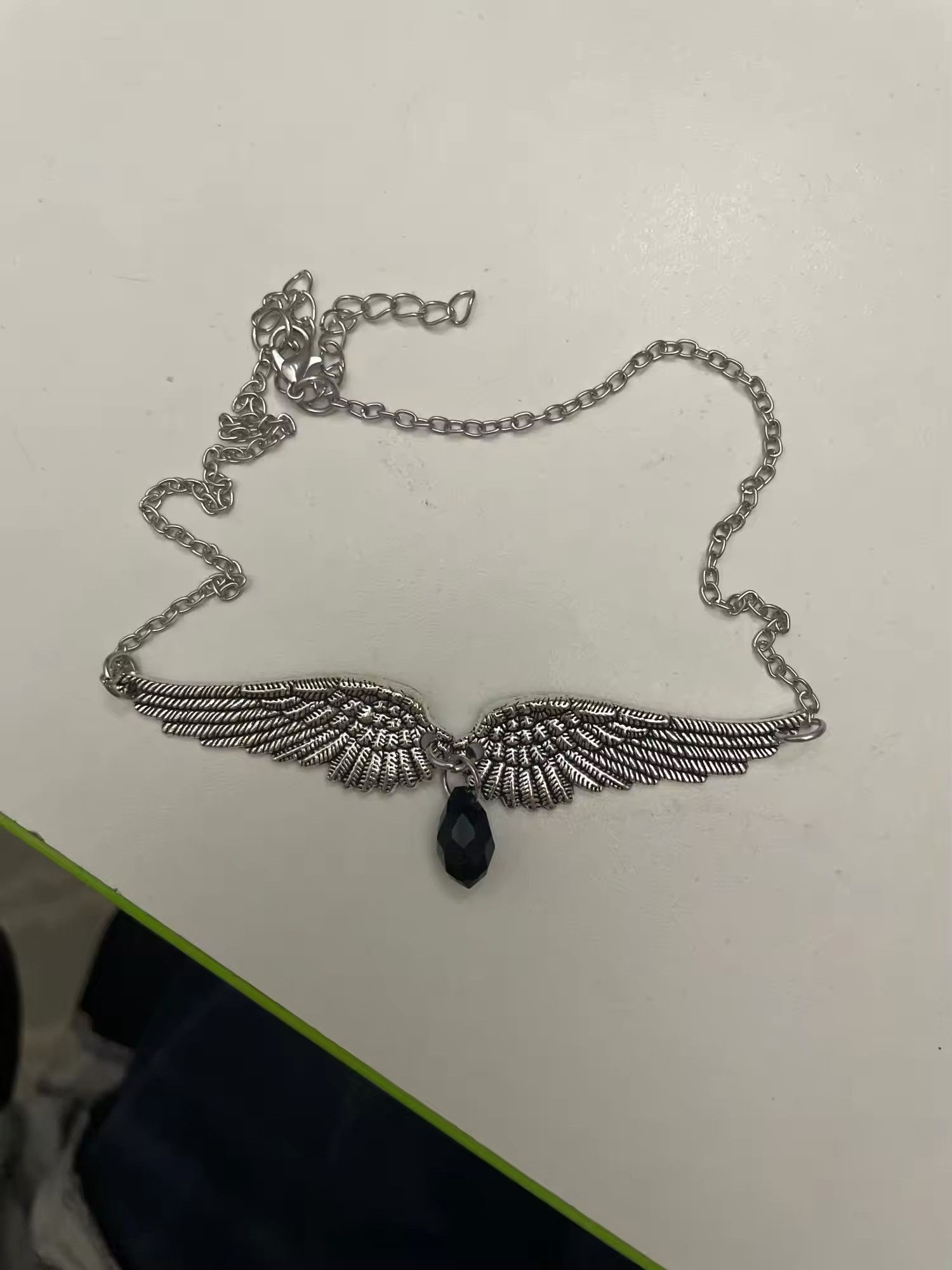 Vintage Vintage Angel Wings Black Zirconia Stone Pendant Necklace Size ONE SIZE - 4 Thumbnail