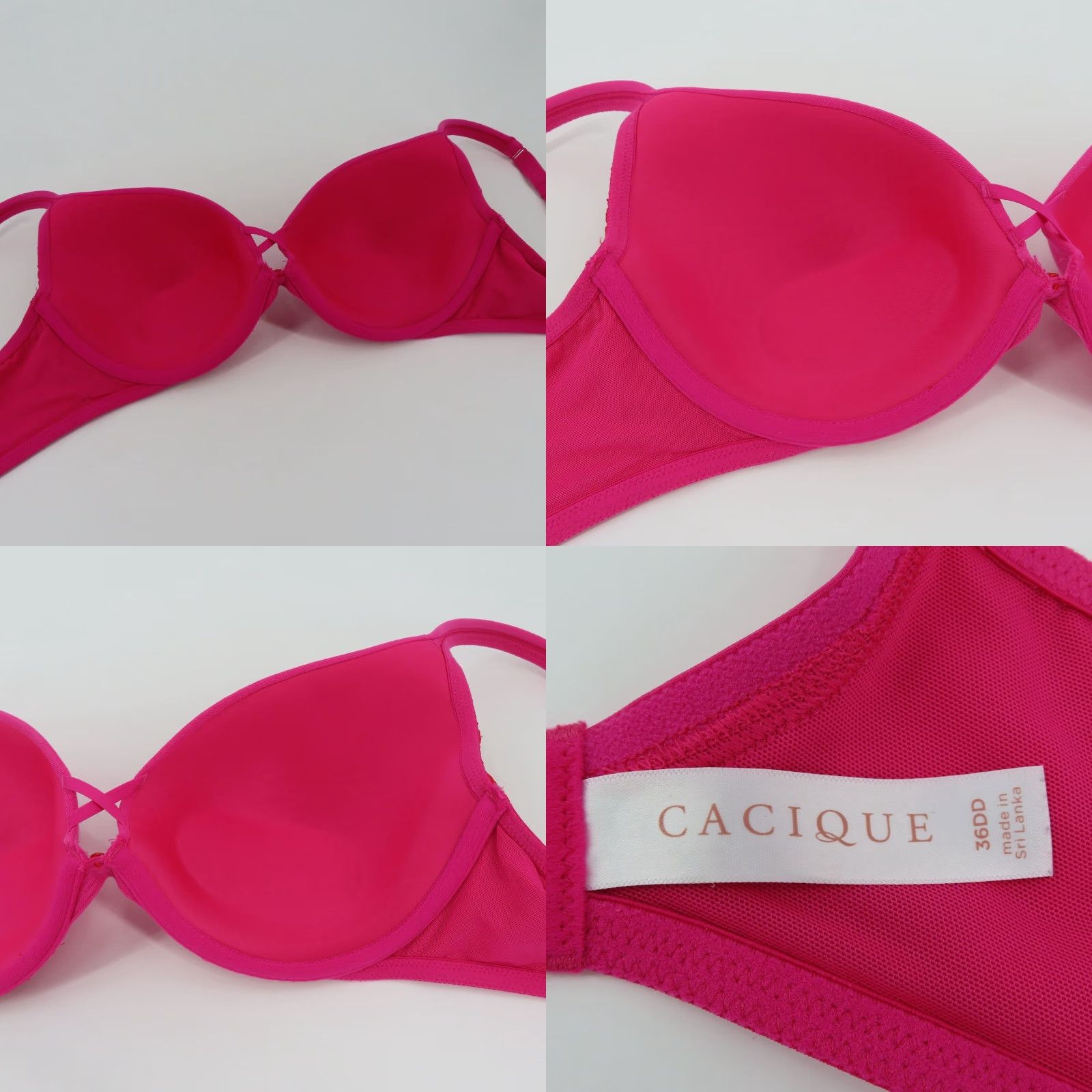 Pinko Cacique Bra 36DD Pink Lace Underwire Padded Lined Plunge T-Shirt Cup DD Womens Adult 36 Size ONE SIZE - 8 Thumbnail