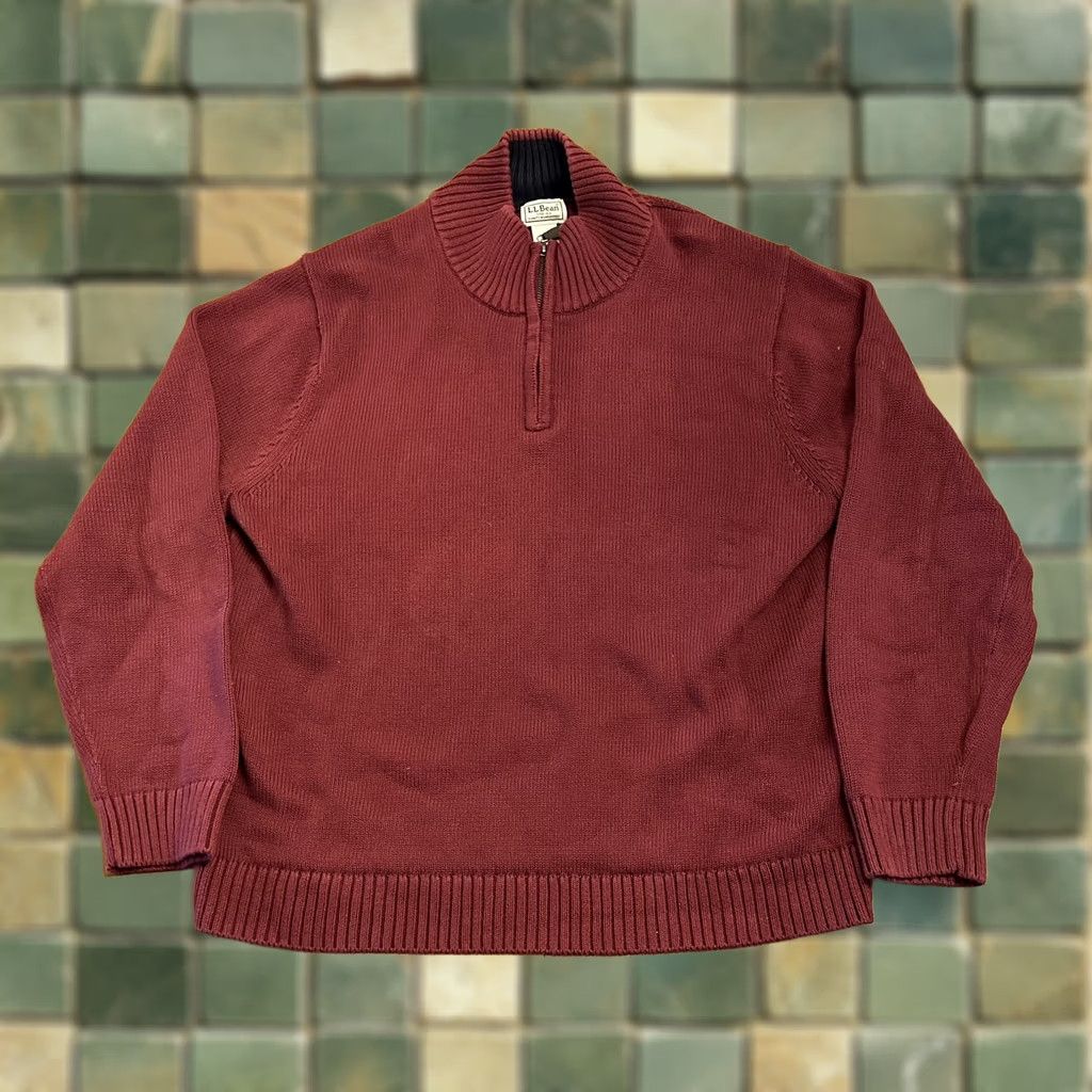 Vintage LL Bean 1/4 Zip Cotton Knit Pullover Sweater XL Red Mens Size US XL / EU 56 / 4 - 1 Thumbnail