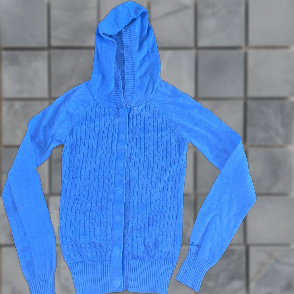 Volcom VINTAGE Volcom Cardigan Hoodie Women M Blue Cable-Knit Sweater 15X22 Y2K Size M / US 6-8 / IT 42-44 - 1 Thumbnail