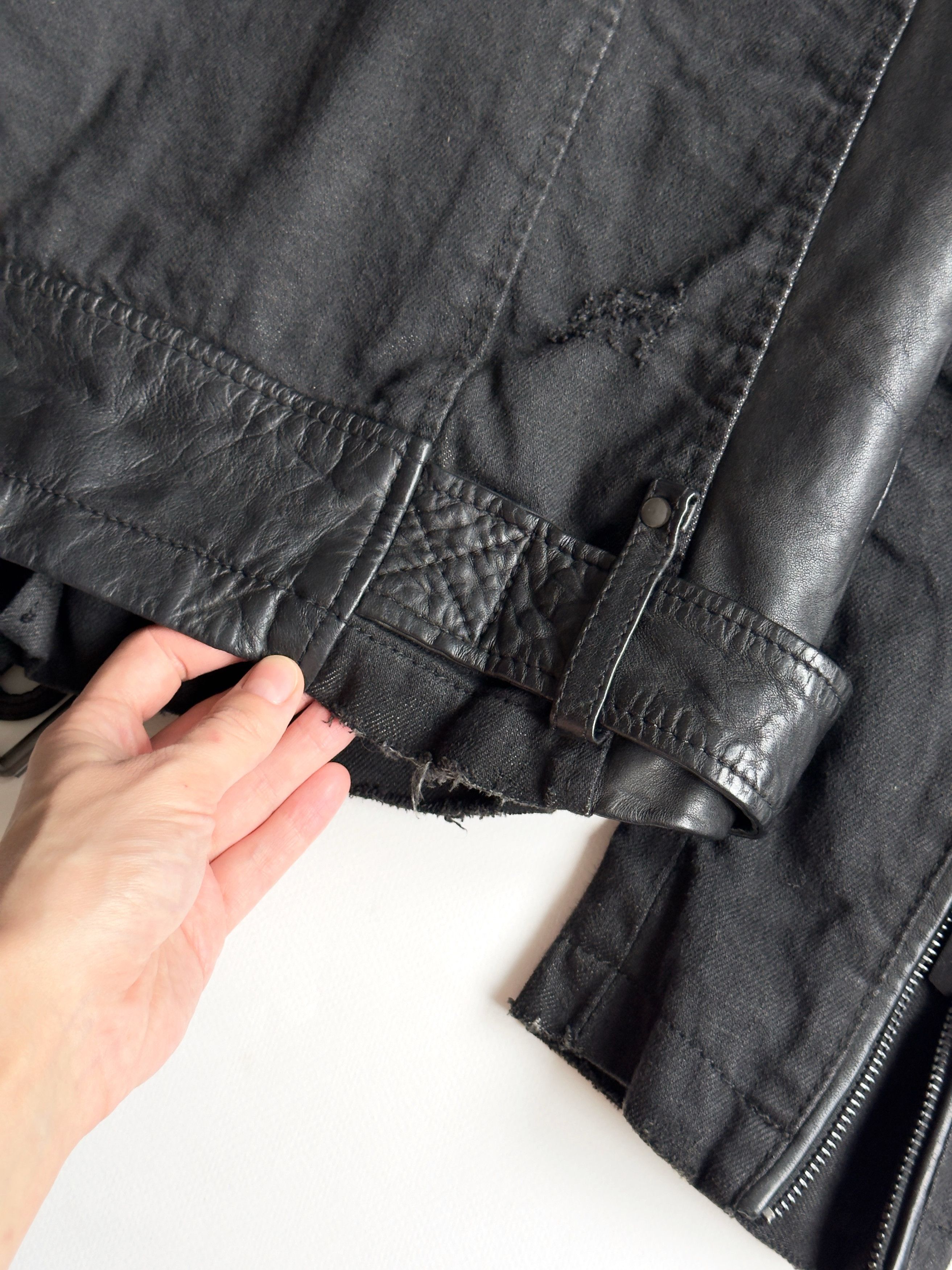 BE EDGY Men's Be Edgy Leather & Canvas Distressed Biker Jacket (L) Size US L / EU 52-54 / 3 - 9 Thumbnail
