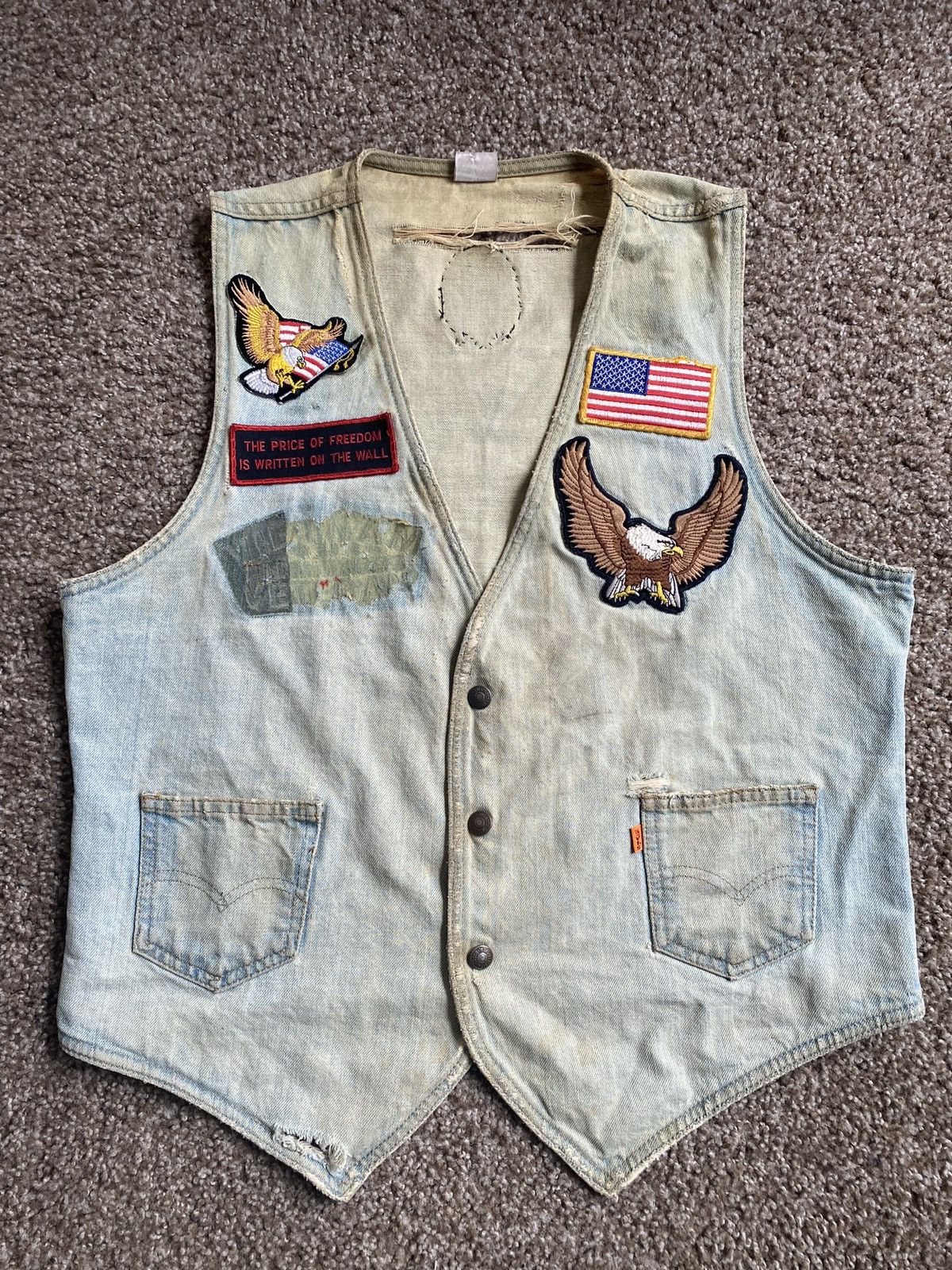 image of Vintage Levis Orange Tab V Neck Western Denim Work Vest in Light Blue, Men's (Size Large)
