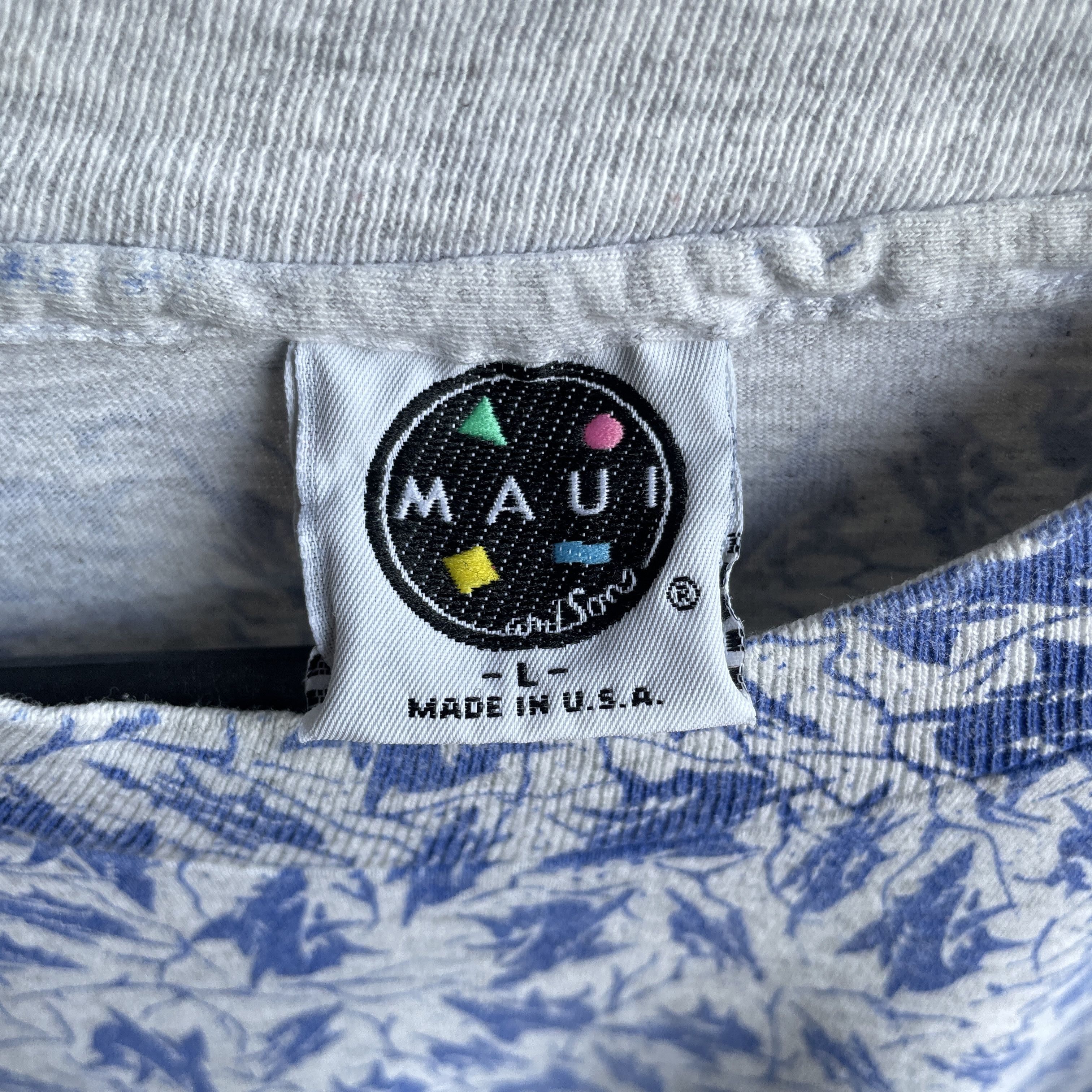 Maui and Sons × Vintage Maui Shark Pattern Vintage 90's Single Stitch T-Shirt Size L Size US L / EU 52-54 / 3 - 6 Thumbnail