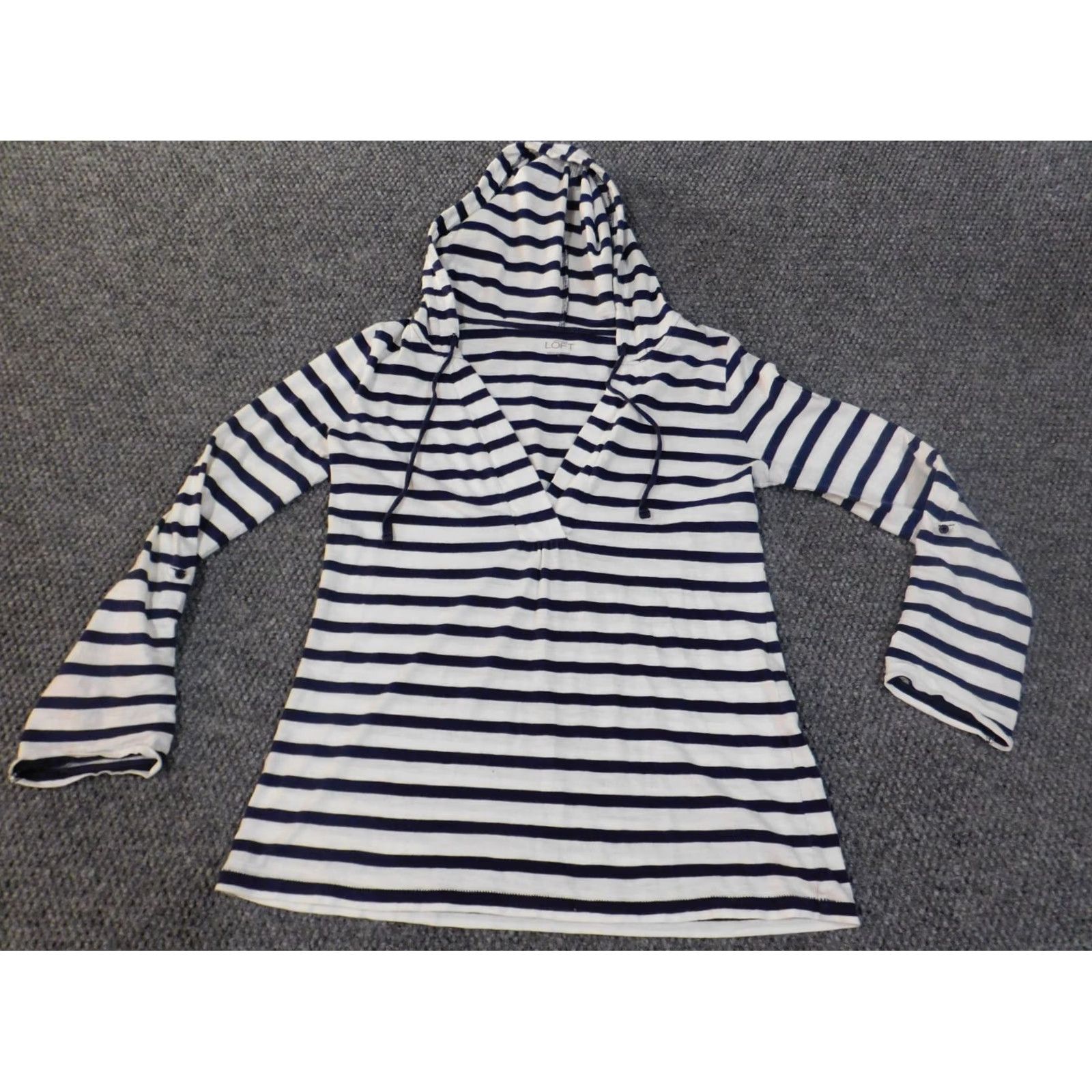 Ann Taylor Ann Taylor Loft Hoodie Shirt Women V-Neck Purple Striped Cotton Knit Pullover Casual Long Sleeve S Small Size S / US 4 / IT 40 - 4 Thumbnail