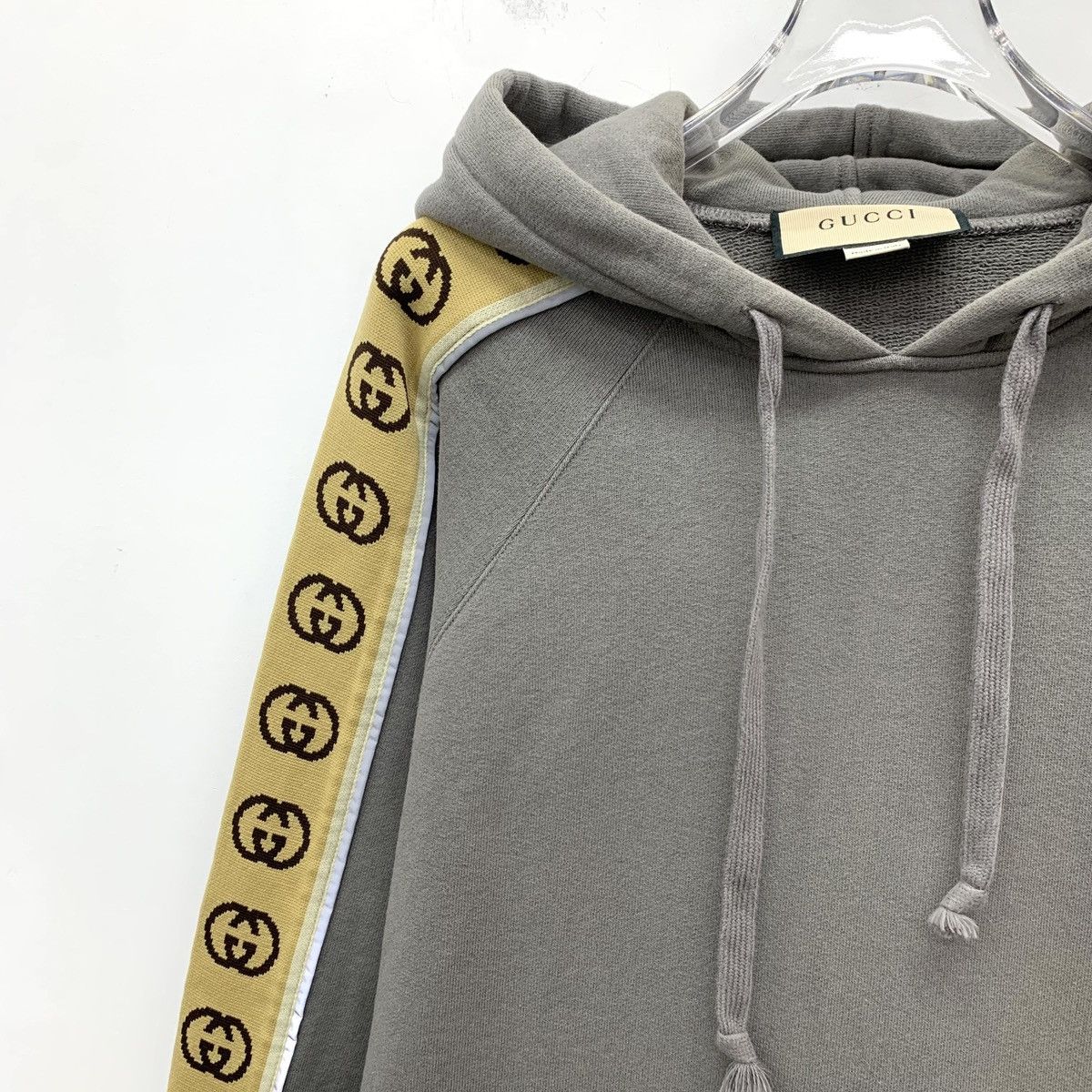 Gucci Gucci Grey-Brown Logo Tape Cotton Hooded Sweatshirt K26WX Size XS / US 0-2 / IT 36-38 - 4 Thumbnail