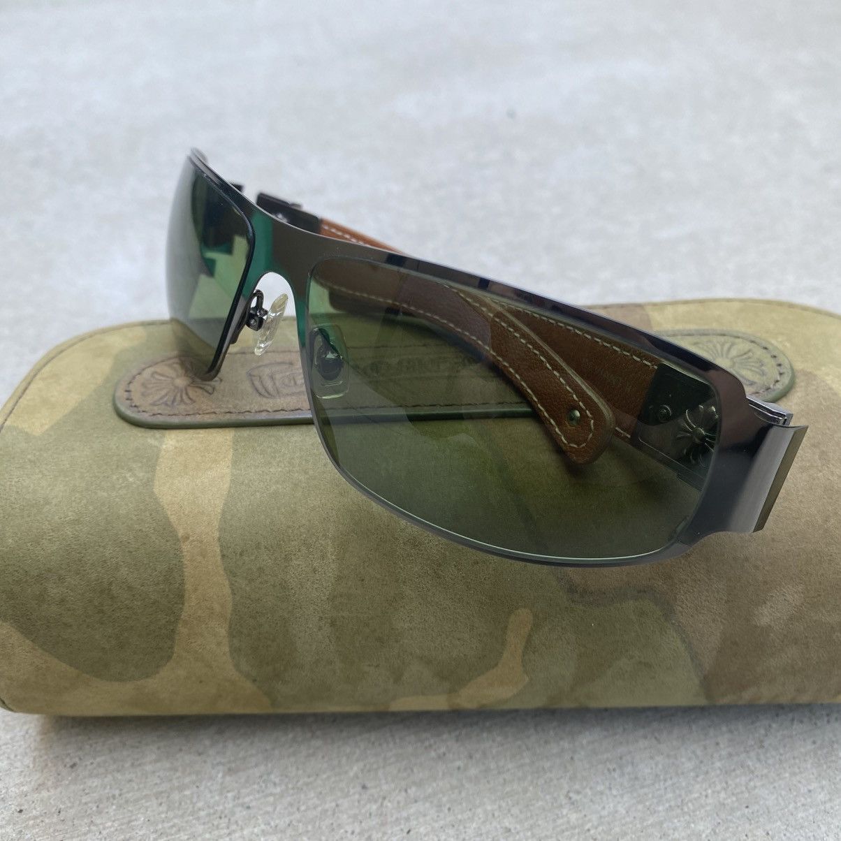 Chrome Hearts Chrome Hearts Deviant II Brown Arms Green Lense Sunglasses Size ONE SIZE - 3 Thumbnail