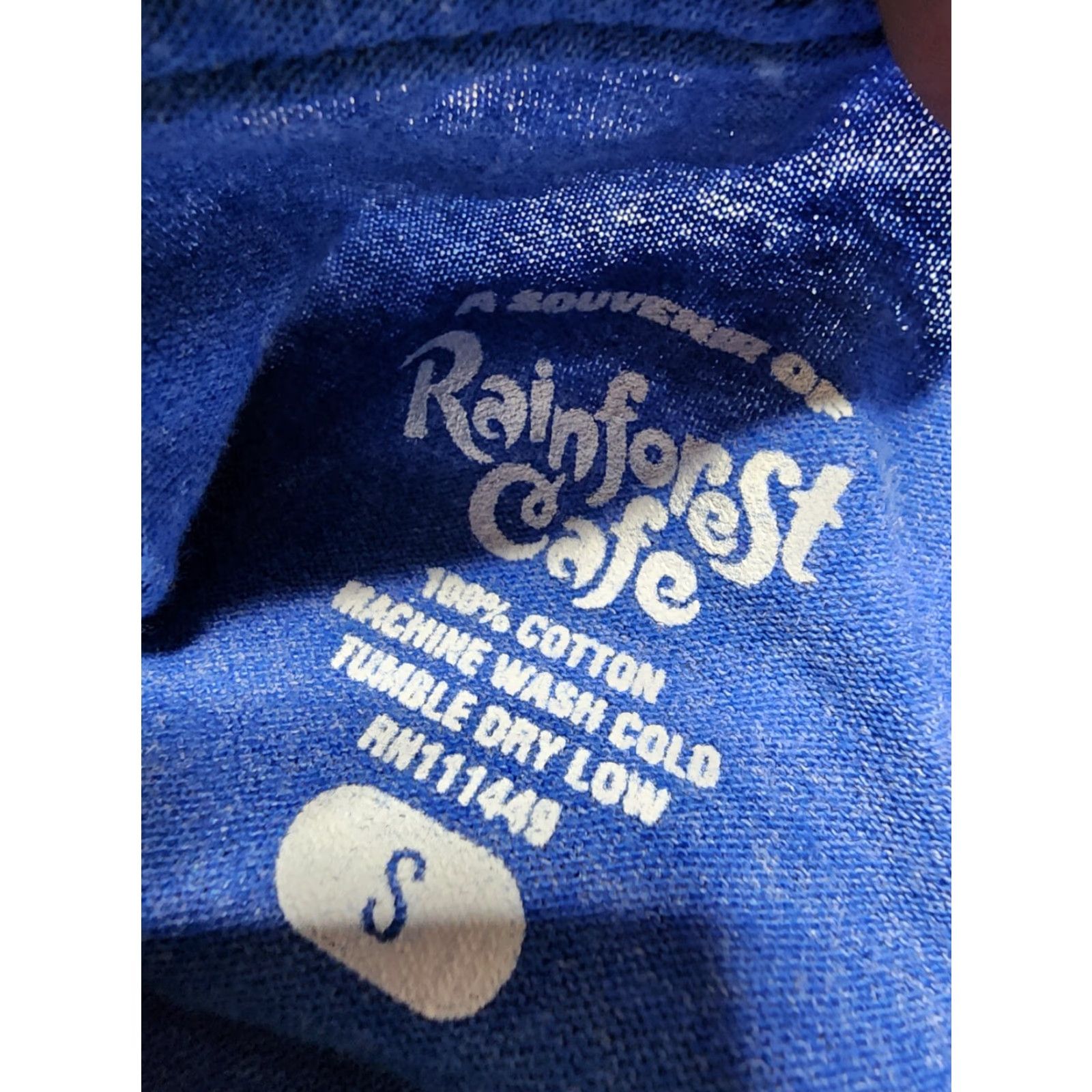 Vintage Rainforest Cafe T-Shirt Adult S Short Sleeve Crew Neck Cotton Blue Logo Graphic Print Unisex Size US S / EU 44-46 / 1 - 5 Thumbnail