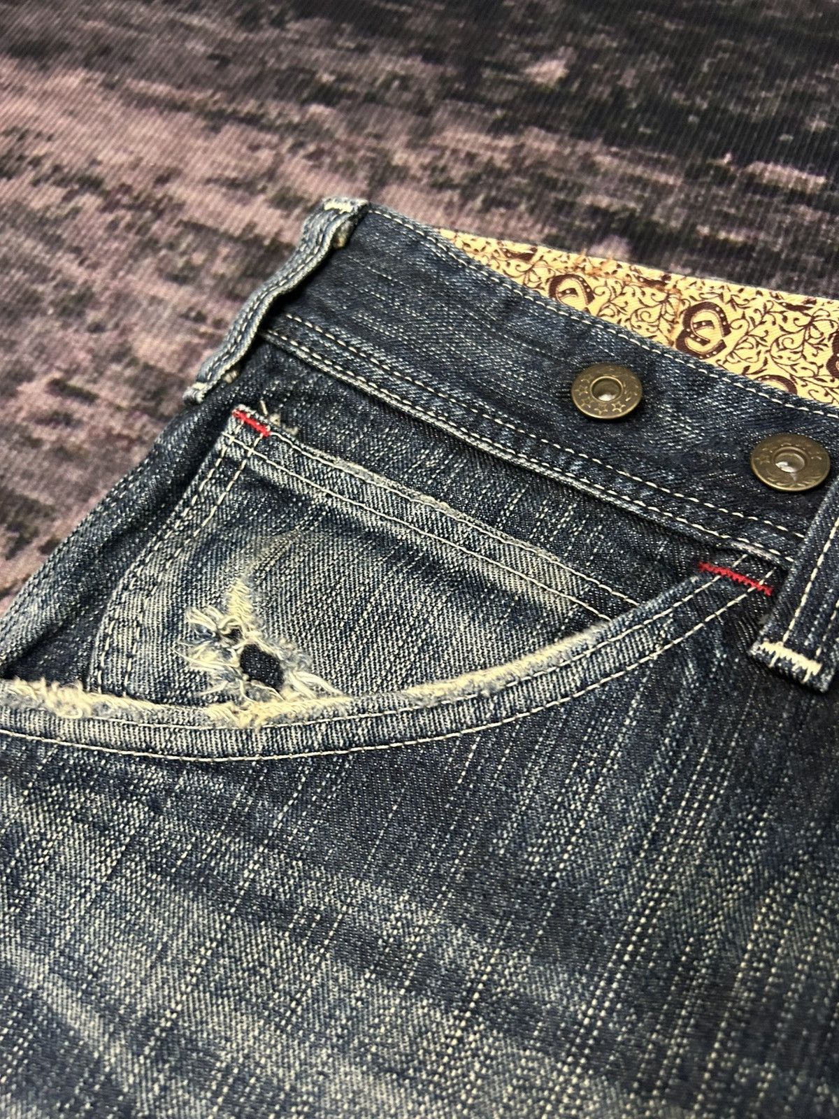 Edwin Vintage Wash Edwin 503 Blue Trip Distressed Carpenter Jeans Size US 34 / EU 50 - 13 Thumbnail