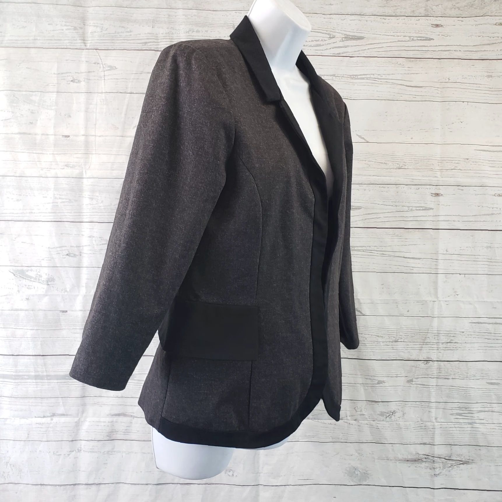 Vintage Cartonnier Womens Jacket Sz 12 Black 3/4 Sleeve Hook Closure Blazer, Polyester Blend, Basic Jacket, Womens, 12, Black Size XL / US 12-14 / IT 48-50 - 3 Thumbnail