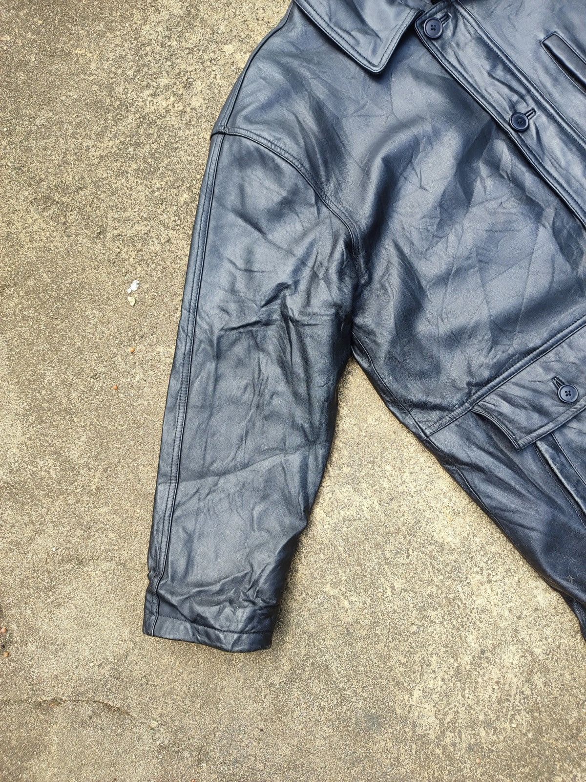 Leather Vintage Dockland Blue Leather Car Coat – Quilted Lining Size US L / EU 52-54 / 3 - 4 Thumbnail